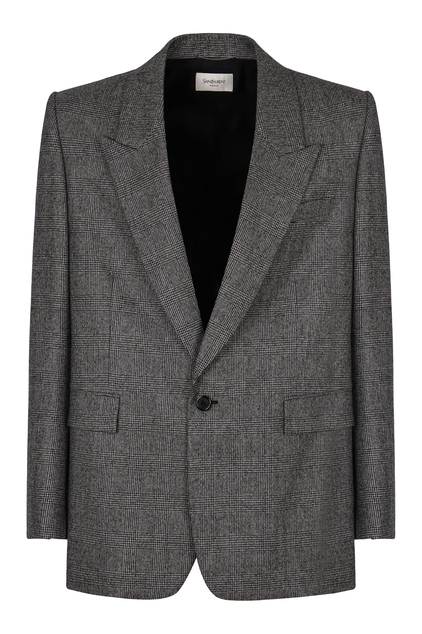 Saint Laurent Flannel Jacket Made Of Wool In Prince Of Wales In Gray