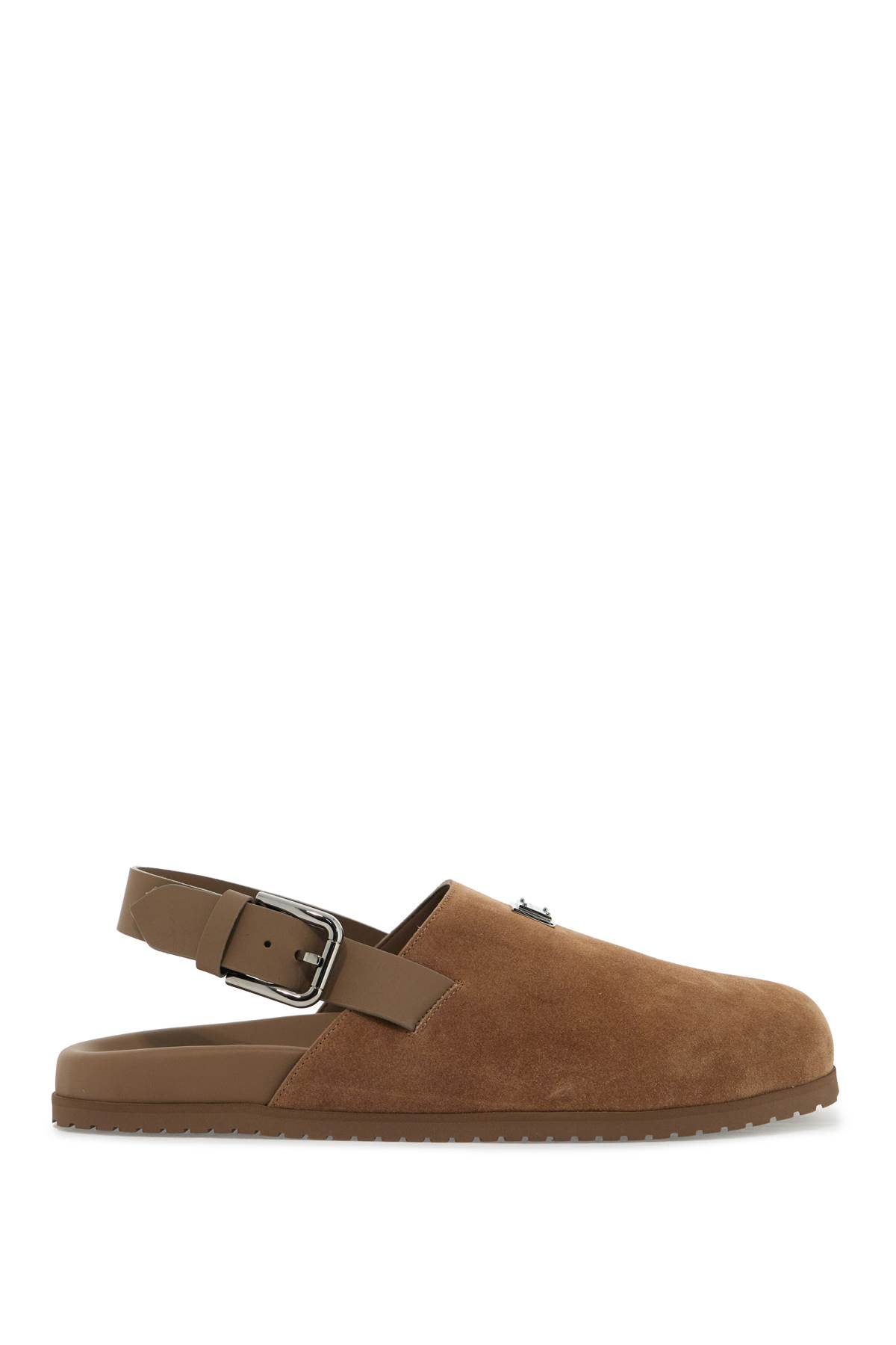 Shop Dolce & Gabbana Suede Leather Clogs With Logo Plate In Nocciola (brown)