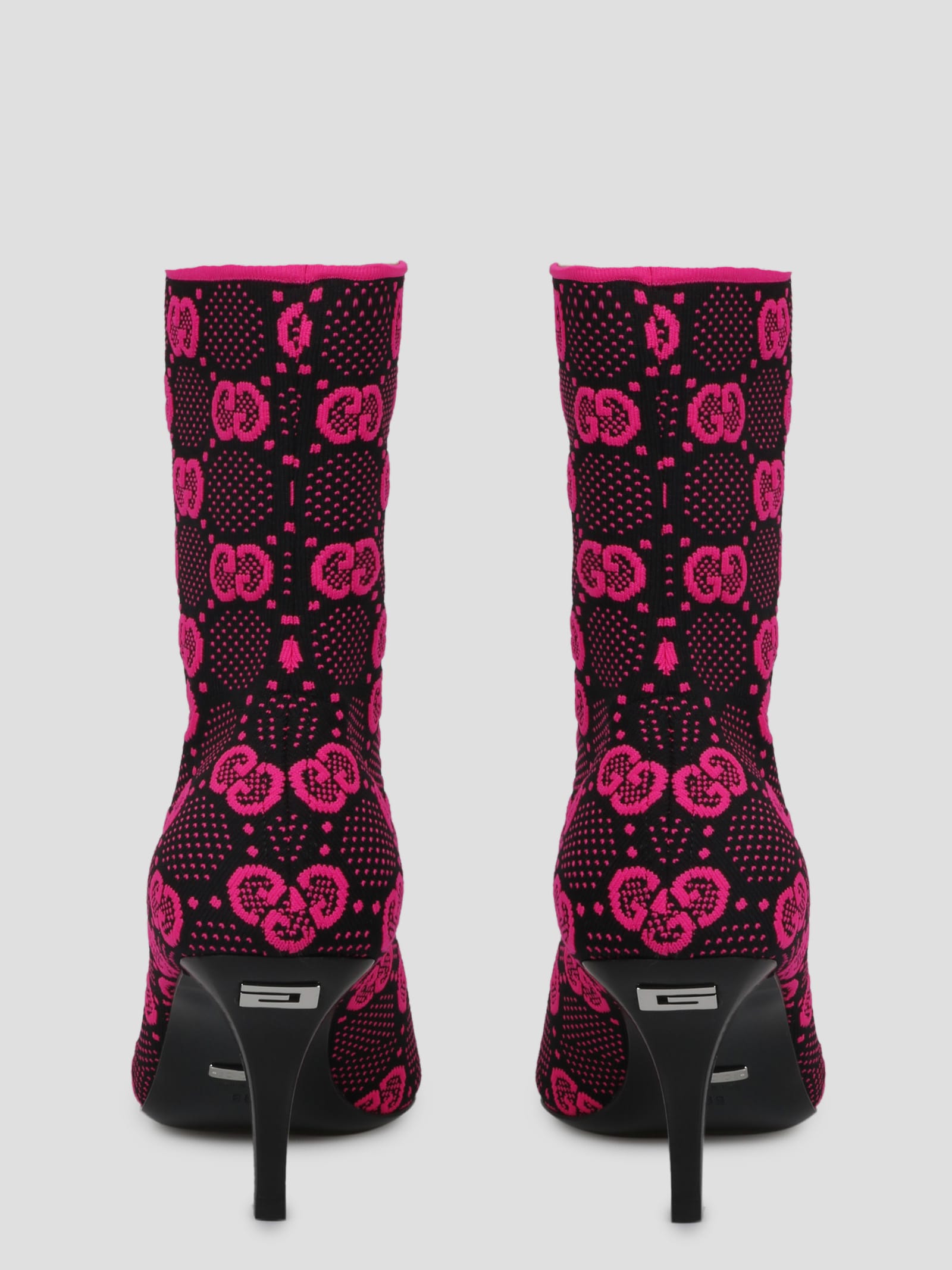Gucci Stretch Fabric Stiletto Heel Ankle Boots In Pink & Purple