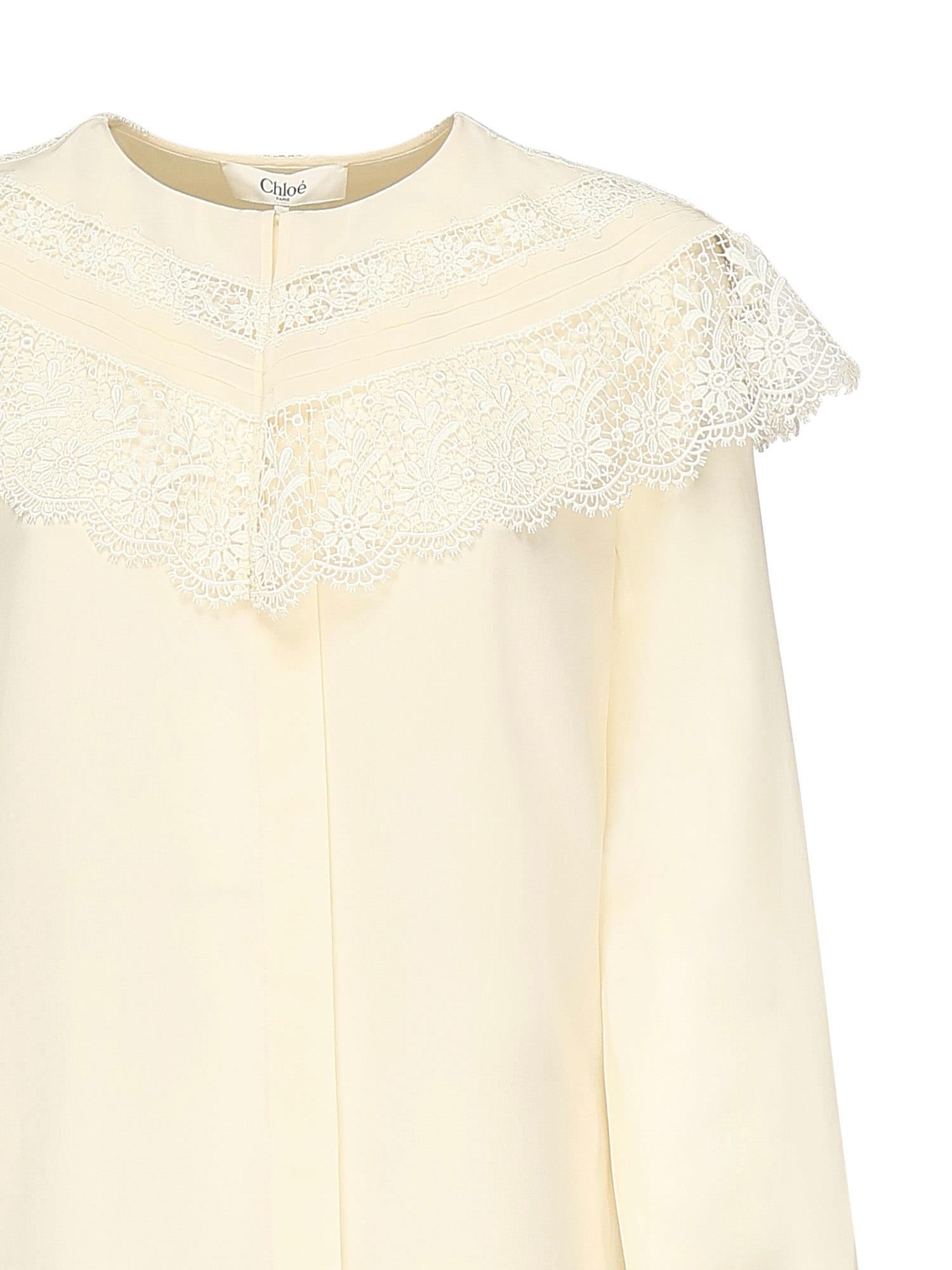 Chloé Lace-trimmed Organic Silk Crepe De Chine Blouse In Neutral