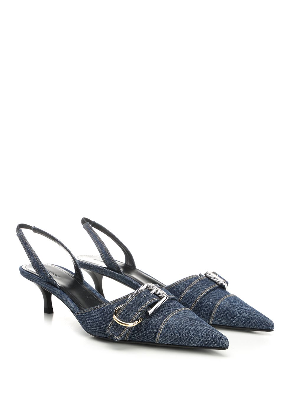 Givenchy Voyou Denim Buckle Slingback Pumps In Darkblue