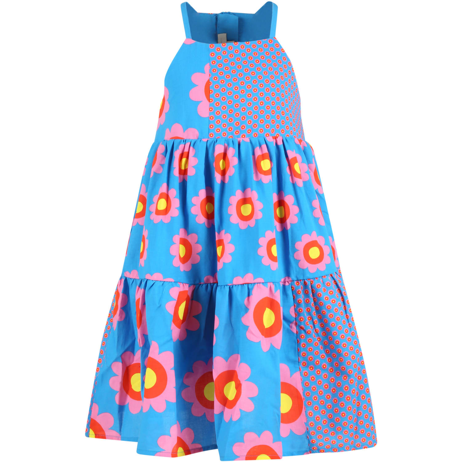 Stella Mccartney Kids' Light-blue Dress For Girl With Flowers In Multicolor