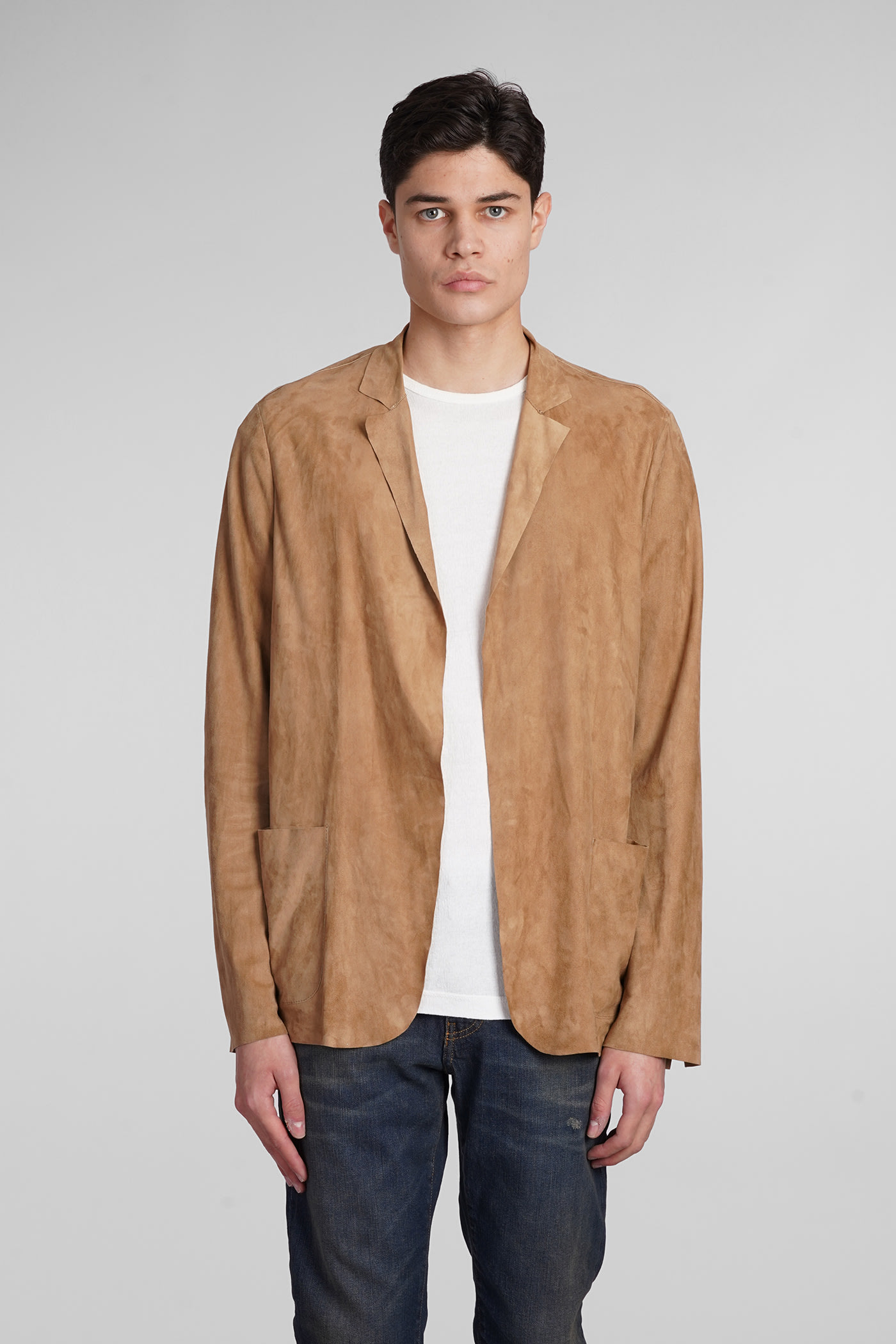 Leather Jacket In Beige Suede