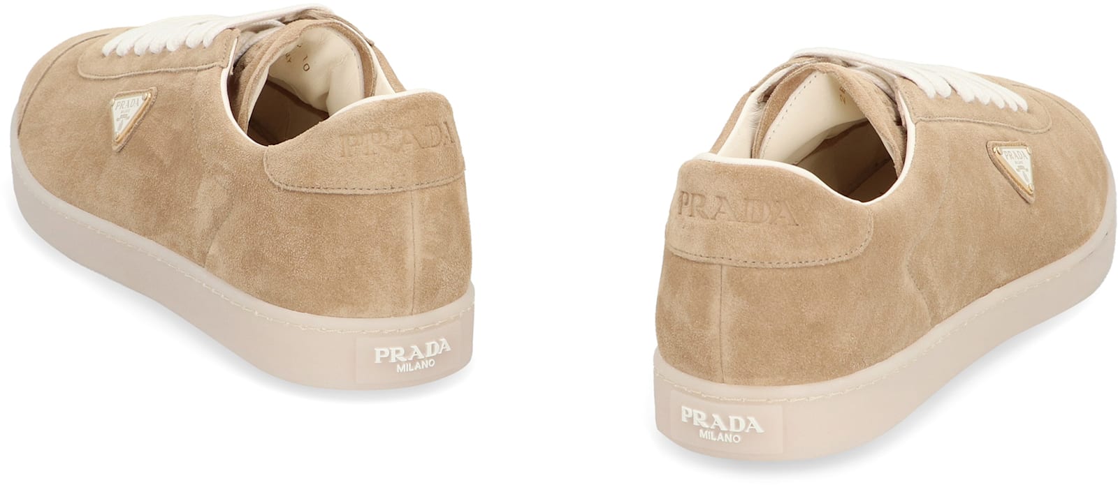 Shop Prada Lane Suede Sneakers In Ecru