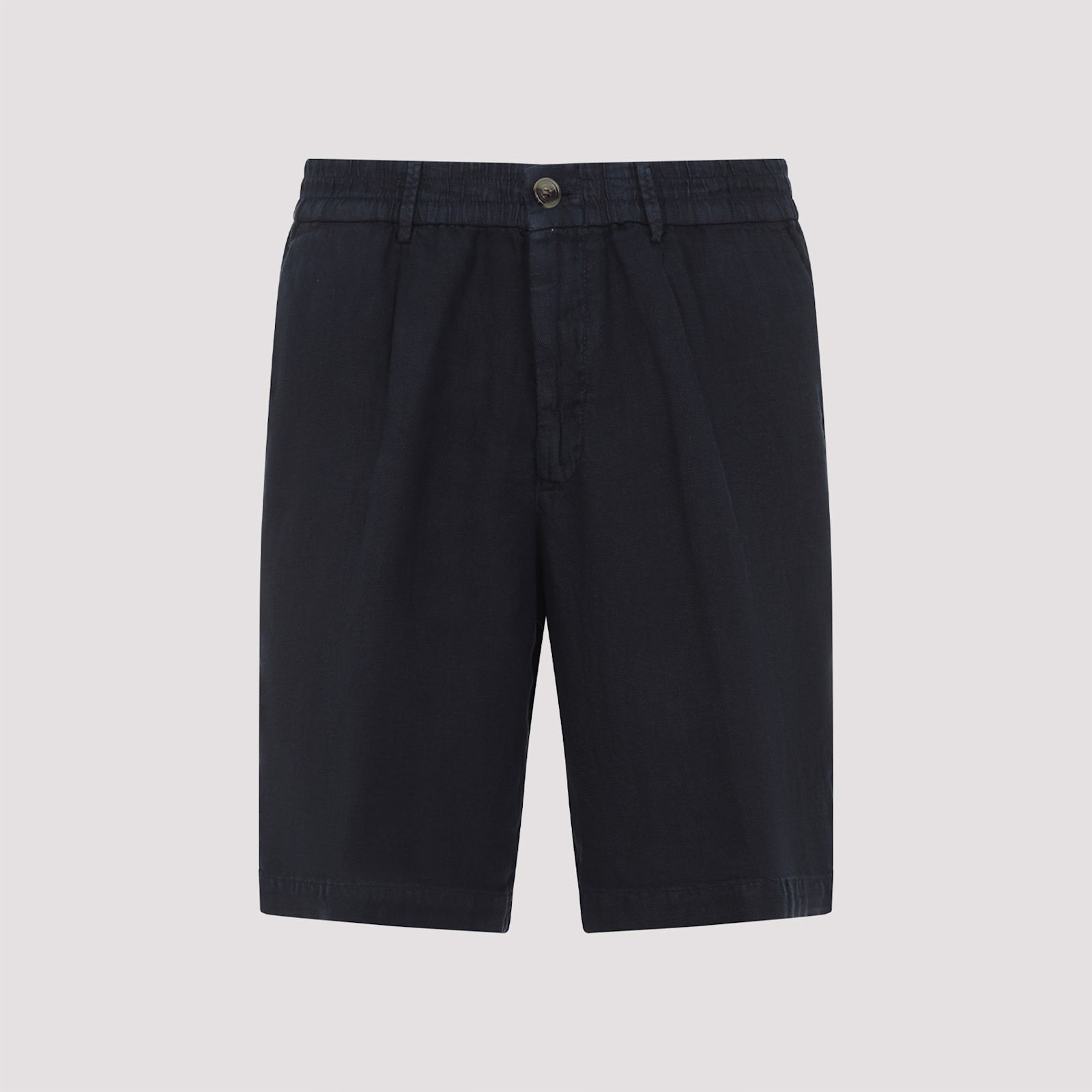 Brunello Cucinelli Elastic Waistband Linen Bermuda Shorts In Navy