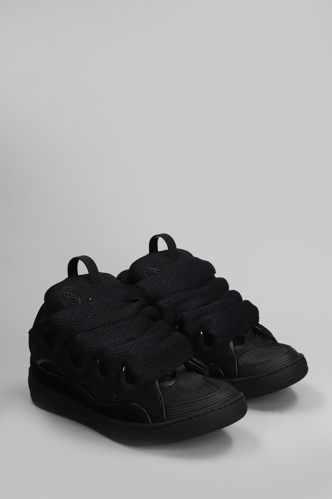 Lanvin Curb Sneakers In Black Suede And Leather