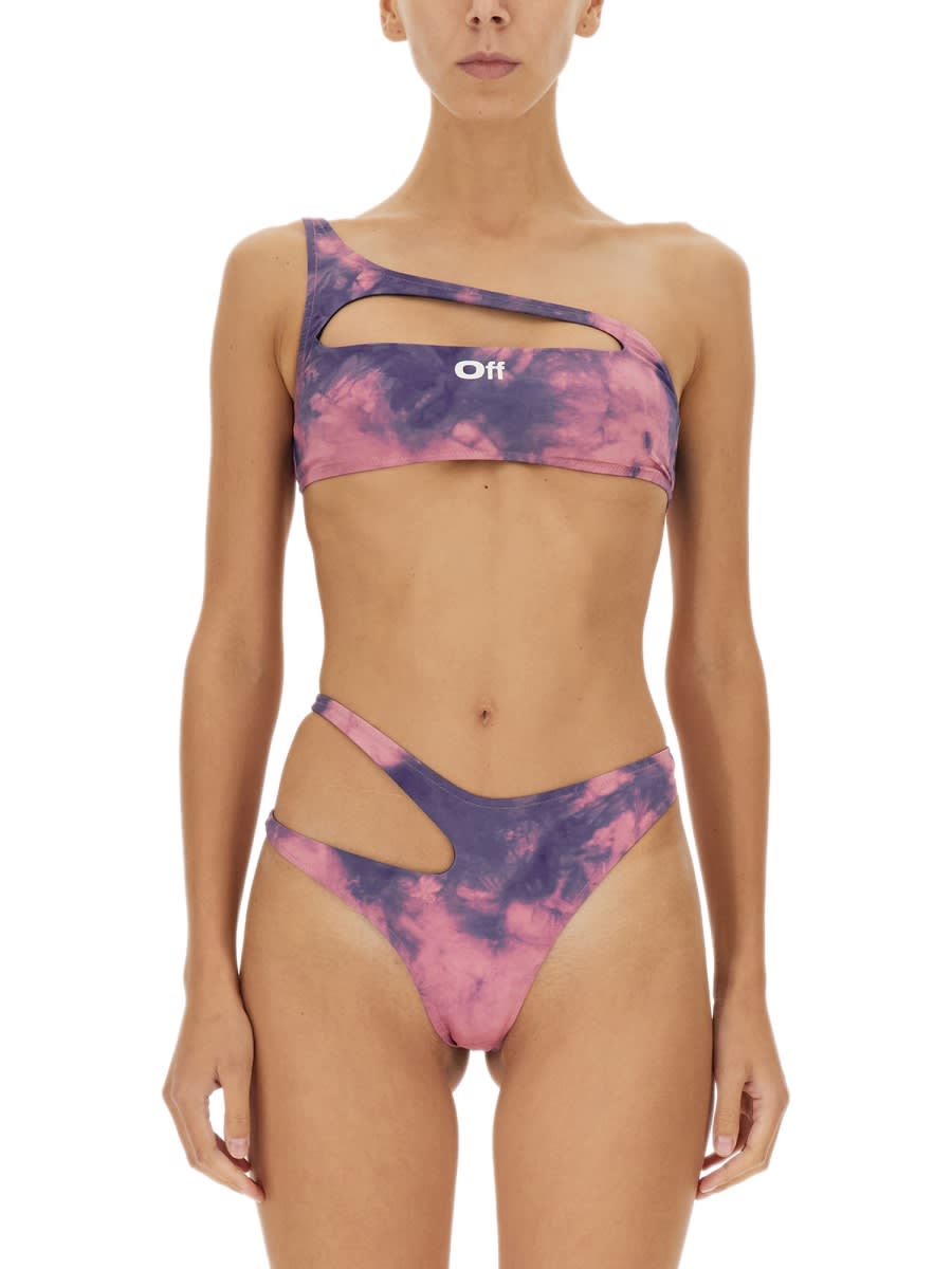 Shop Off-white Logo Bikini Swimsuit In Multicolour