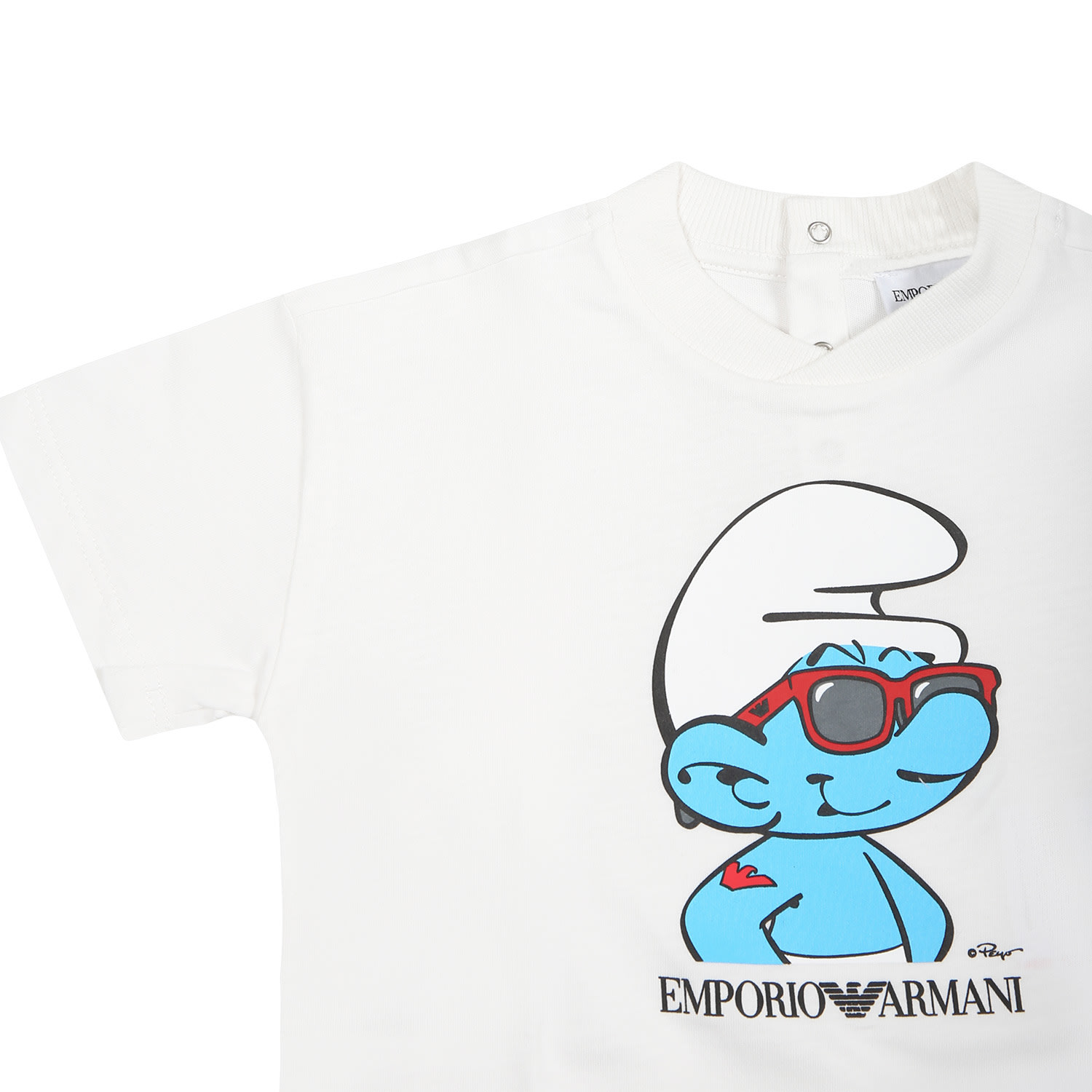 Shop Armani Collezioni White T-shirt For Baby Boy With The Smurfs