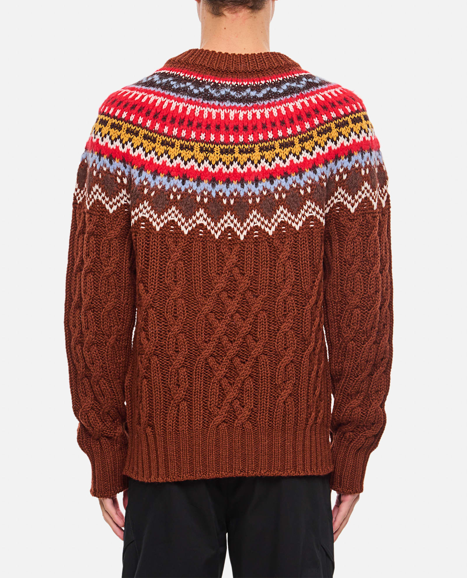 Moncler Grenoble Grenoble Fair Isle Intarsia Cable Knit Wool Jumper In Brown