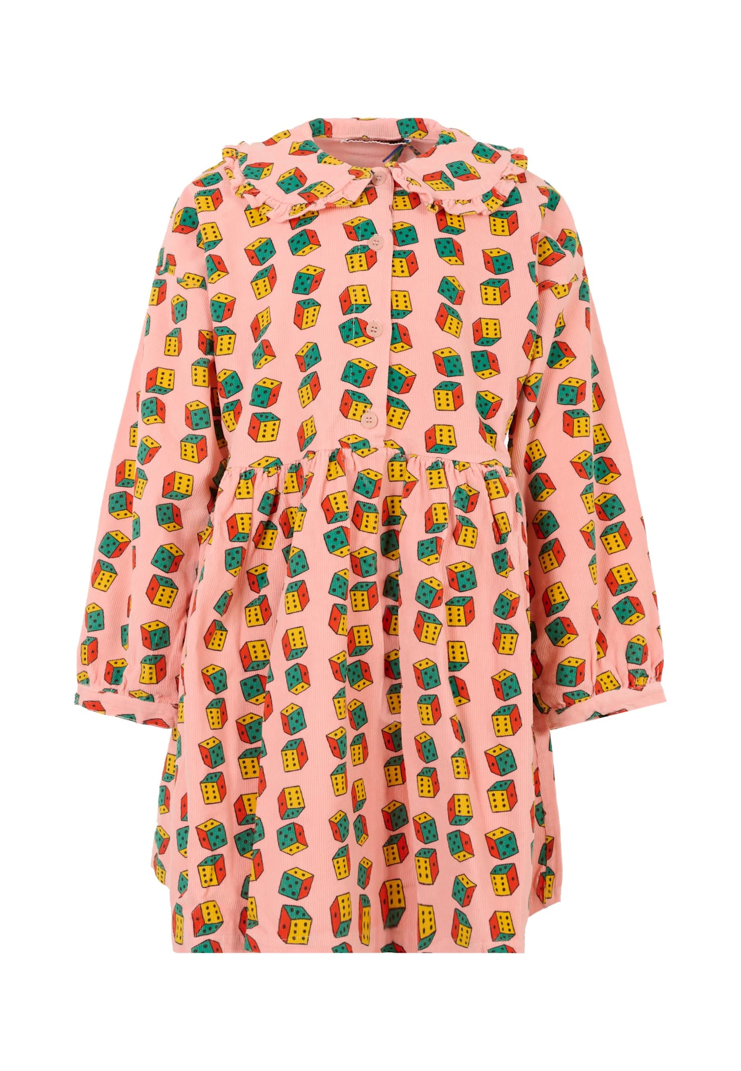 Bobo Choses Pink Corduroy Dress For Girl With Dice In Multi