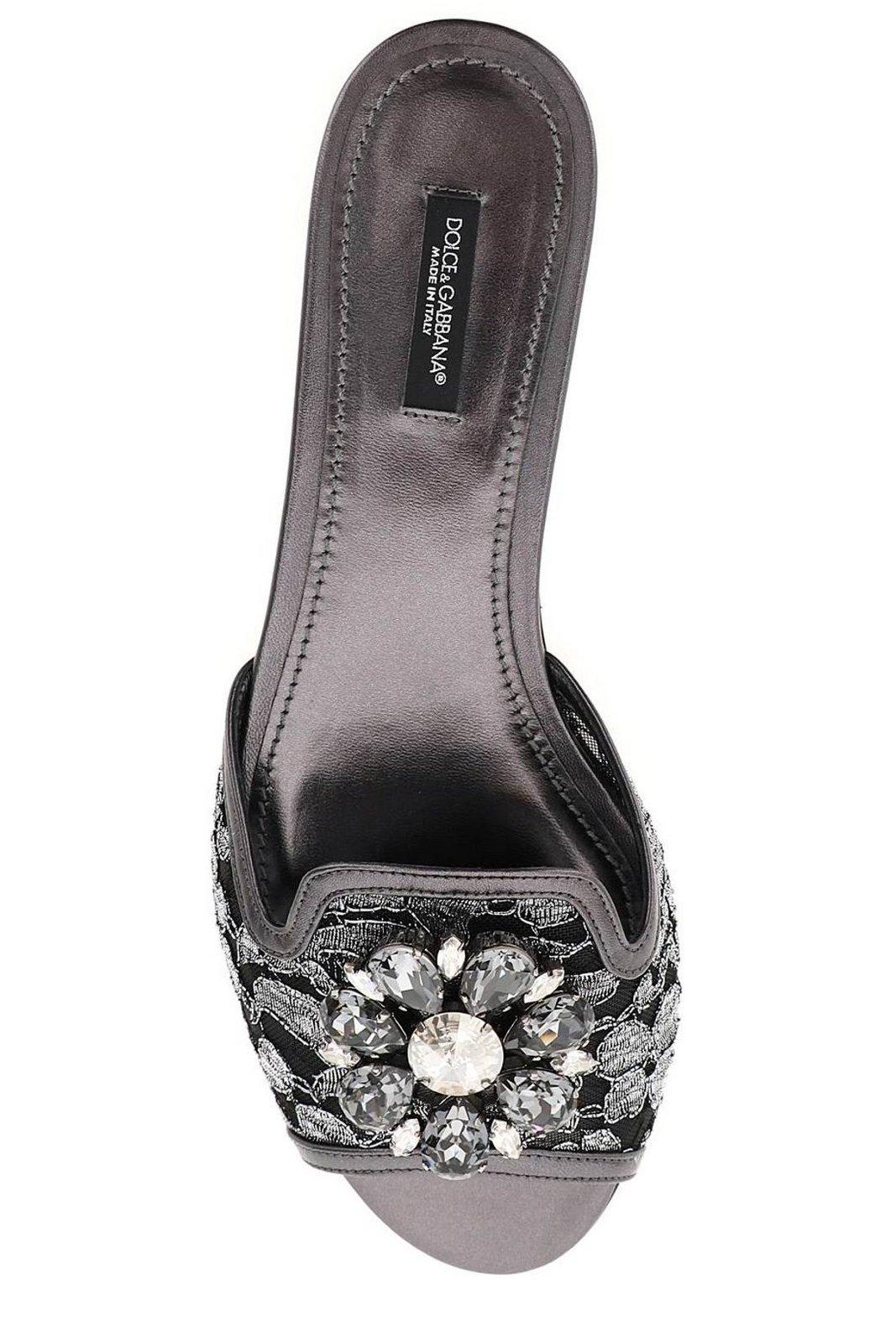 Dolce & Gabbana Crystal Lace Flat Sandals With Floral Overlay