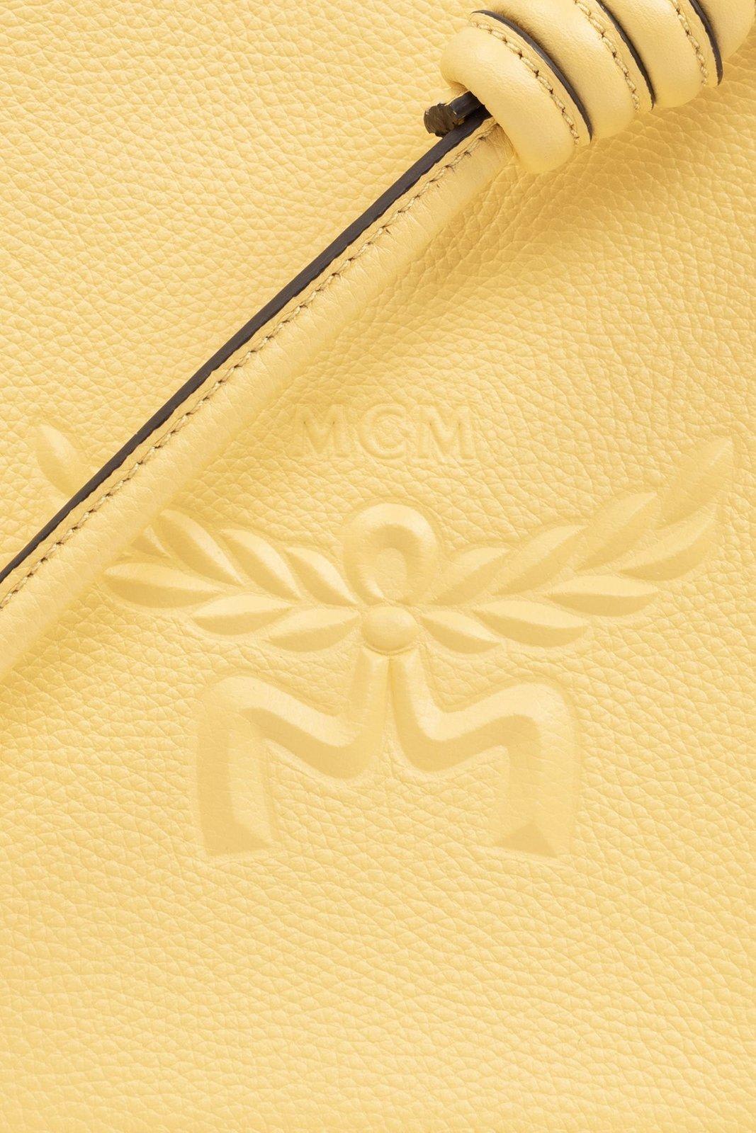 Shop Mcm Mini Himmel Logo Embossed Hobo Bag In Brown