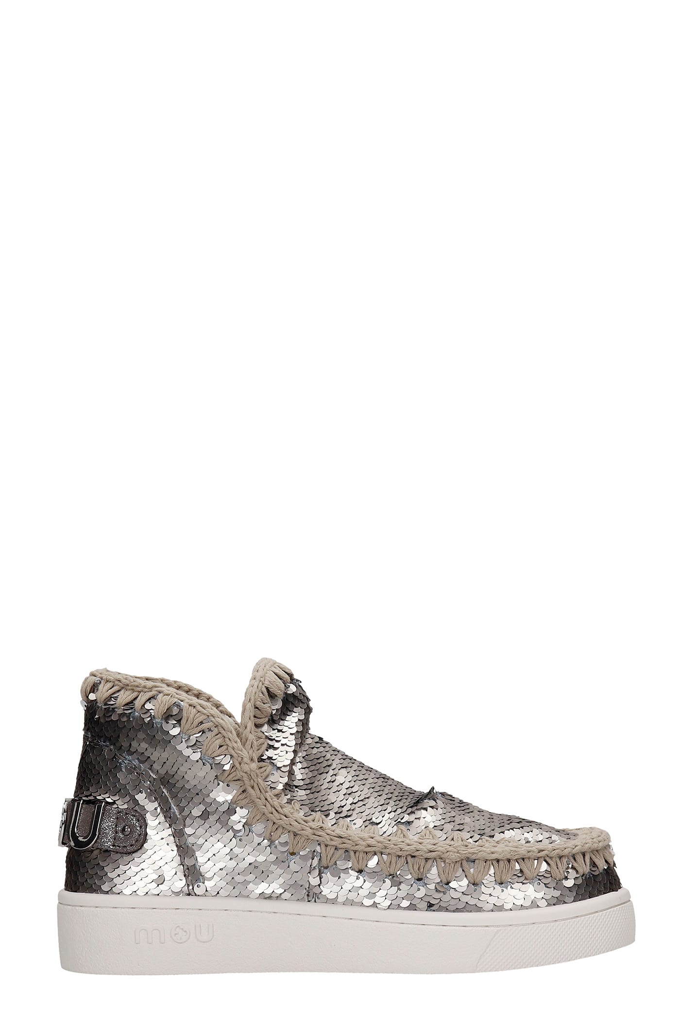 Mou Summer Eskimo Low Heels Ankle Boots In Silver Synthetic Fibers
