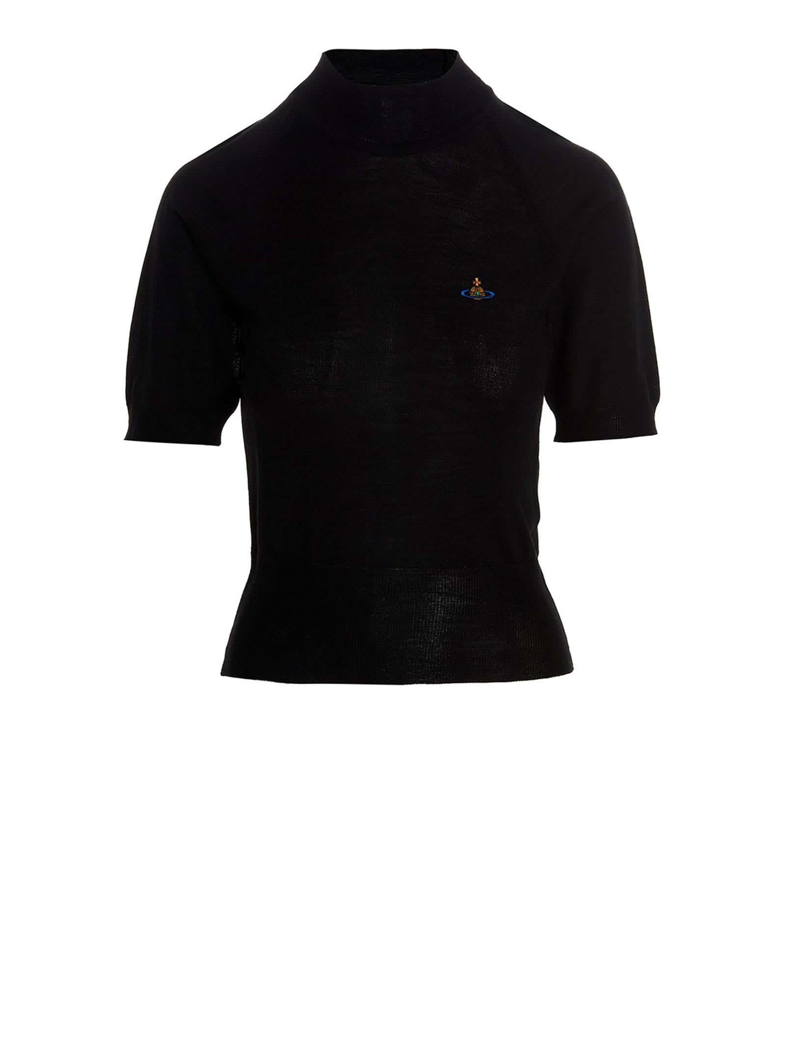 Shop Vivienne Westwood Logo-embroidered Short-sleeve Jumper In Black