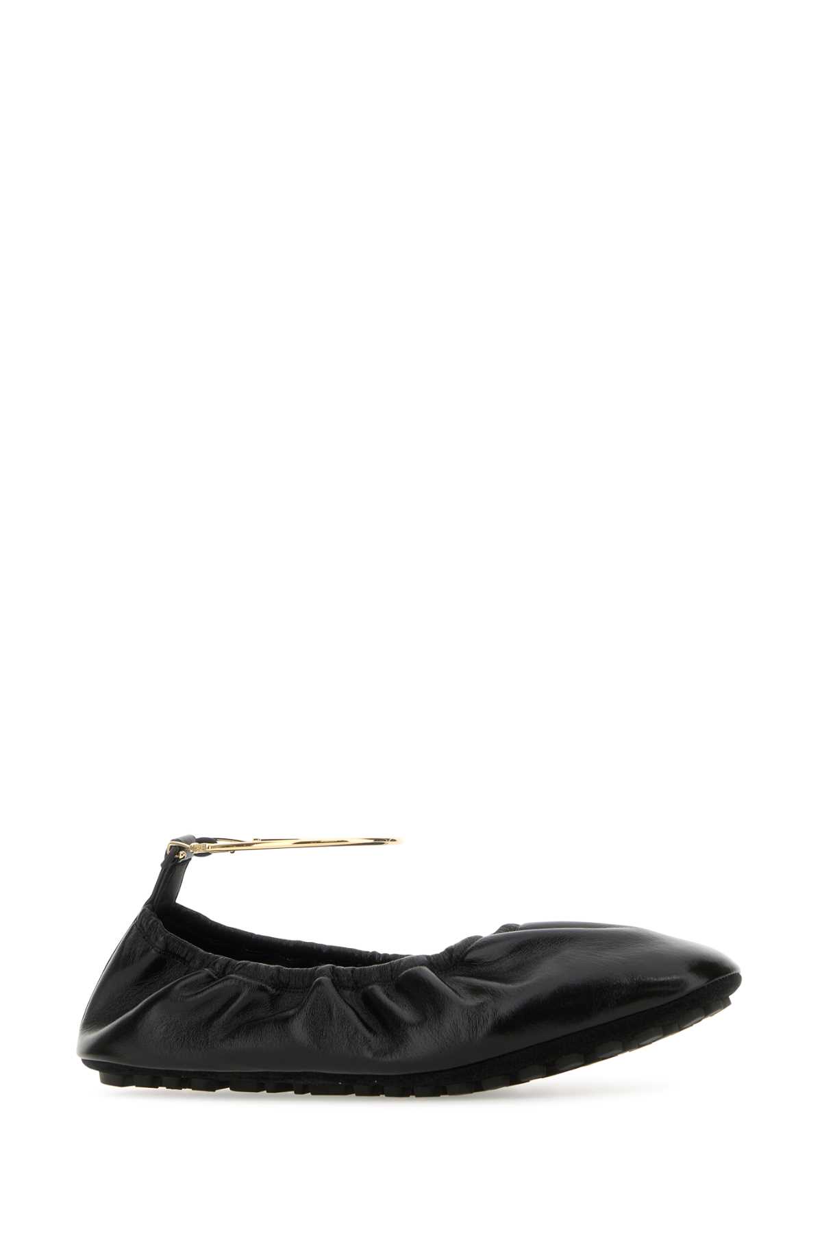 Shop Fendi Black Leather Ballerinas