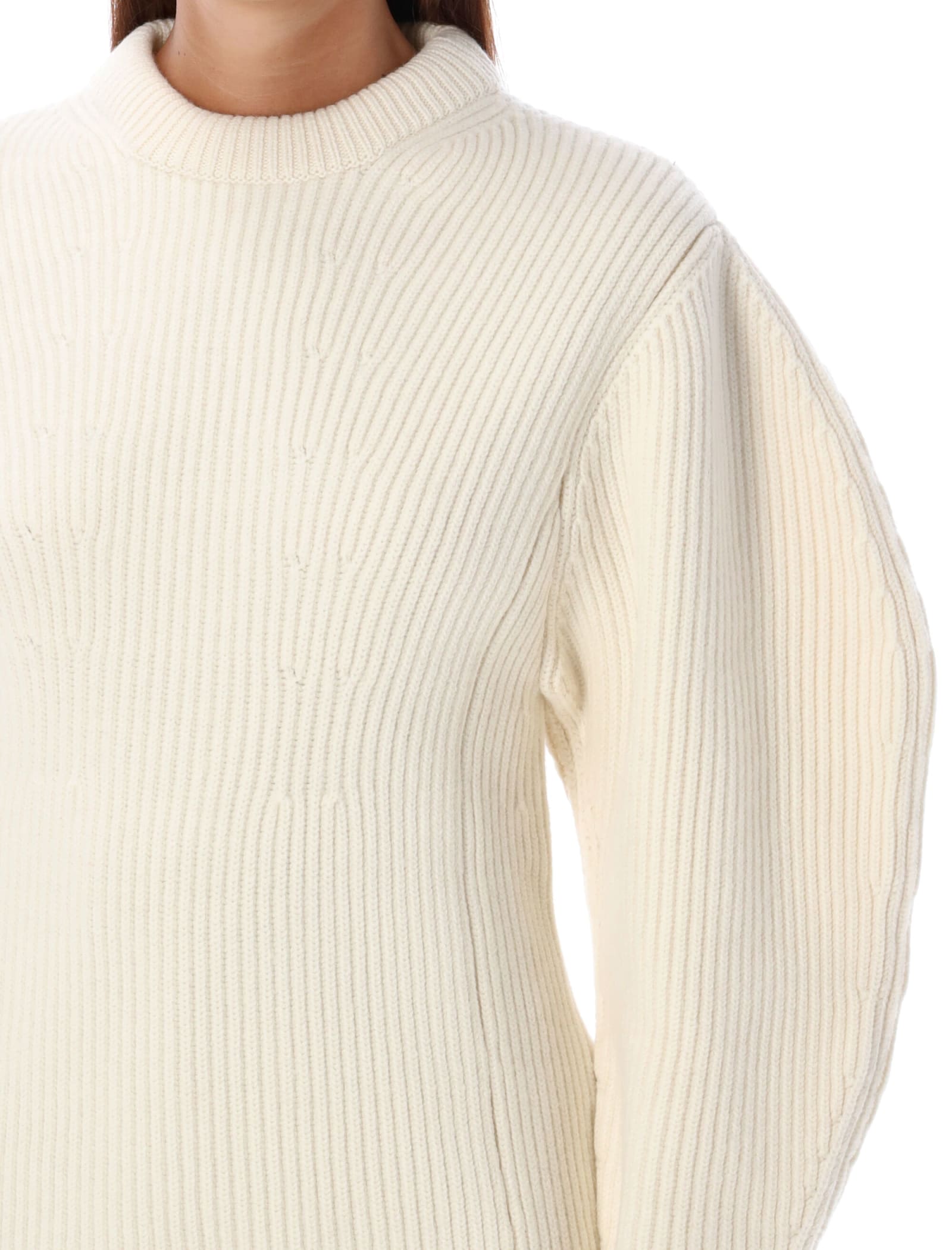 Shop Jil Sander Baloon Sleeve Fisherman Sweater In Chalk