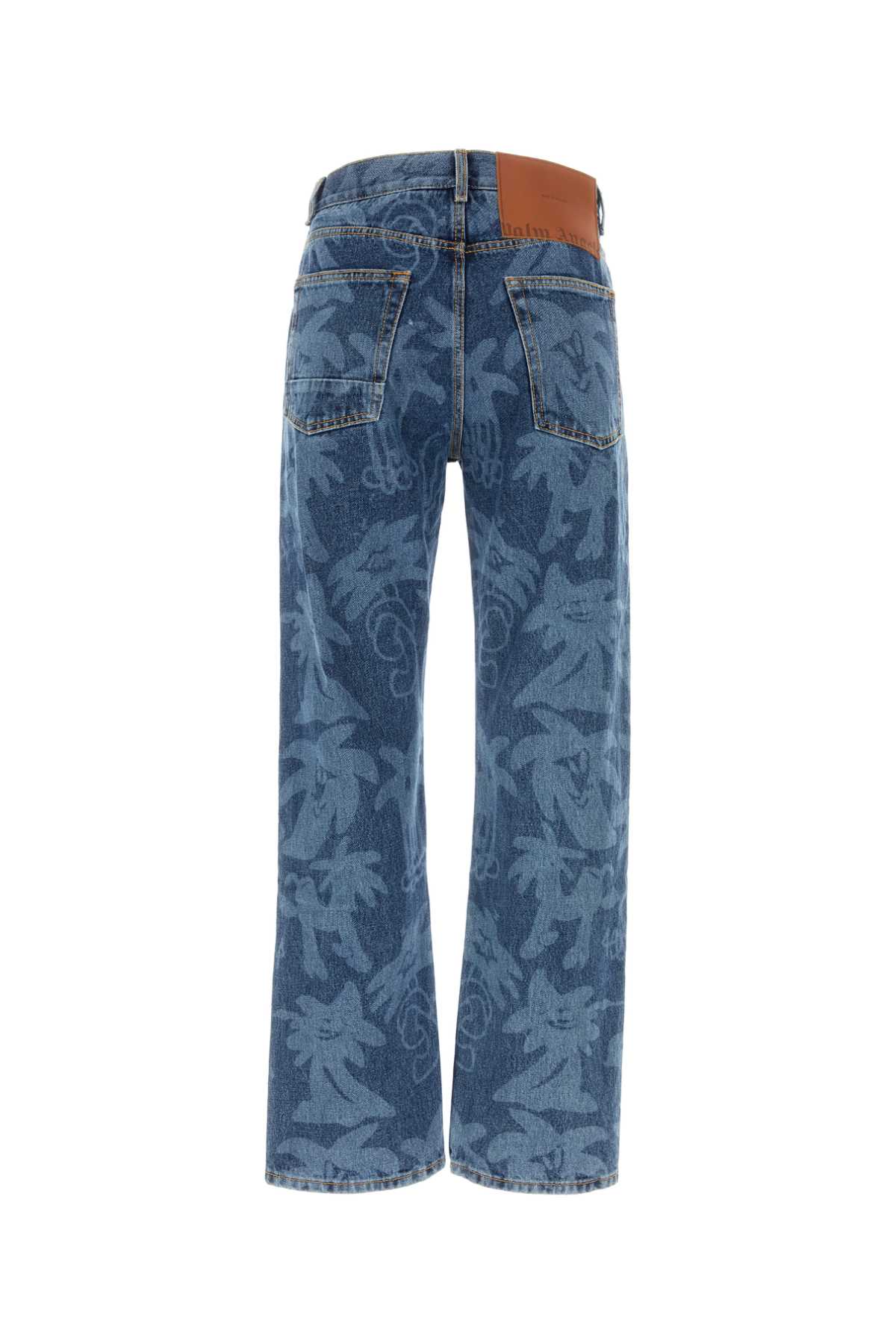 Shop Palm Angels Printed Denim Jeans In Bluelight