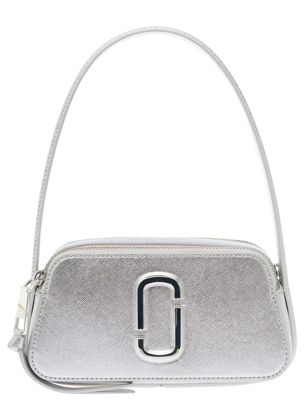 Shop Marc Jacobs The Slingshot Silver Shoulder Bag With Double J Detail In Metallic Leather Woman