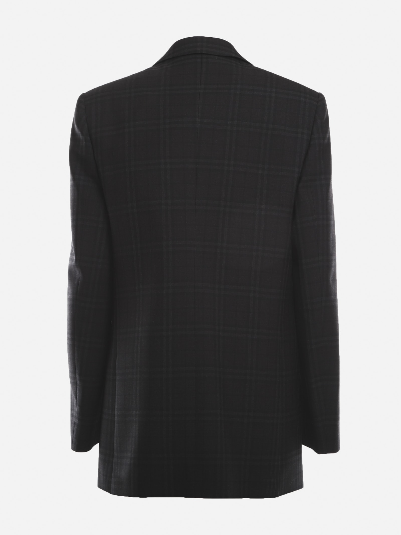 Shop Burberry Wool Jacket With All-over Check Pattern In Dark Charcoal