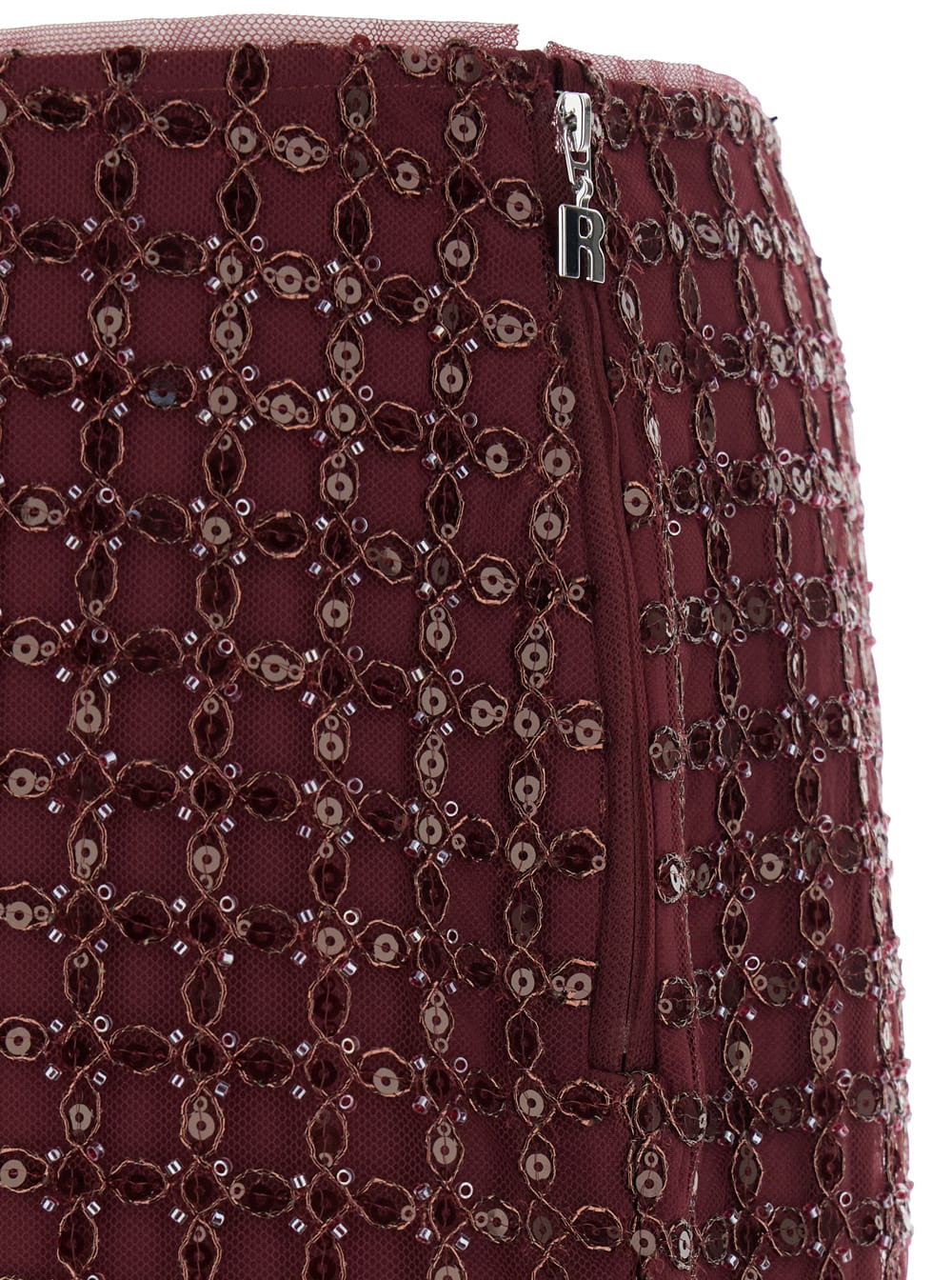Rotate Birger Christensen Mesh Midi Skirt With Floral Bead Embroidery In Red