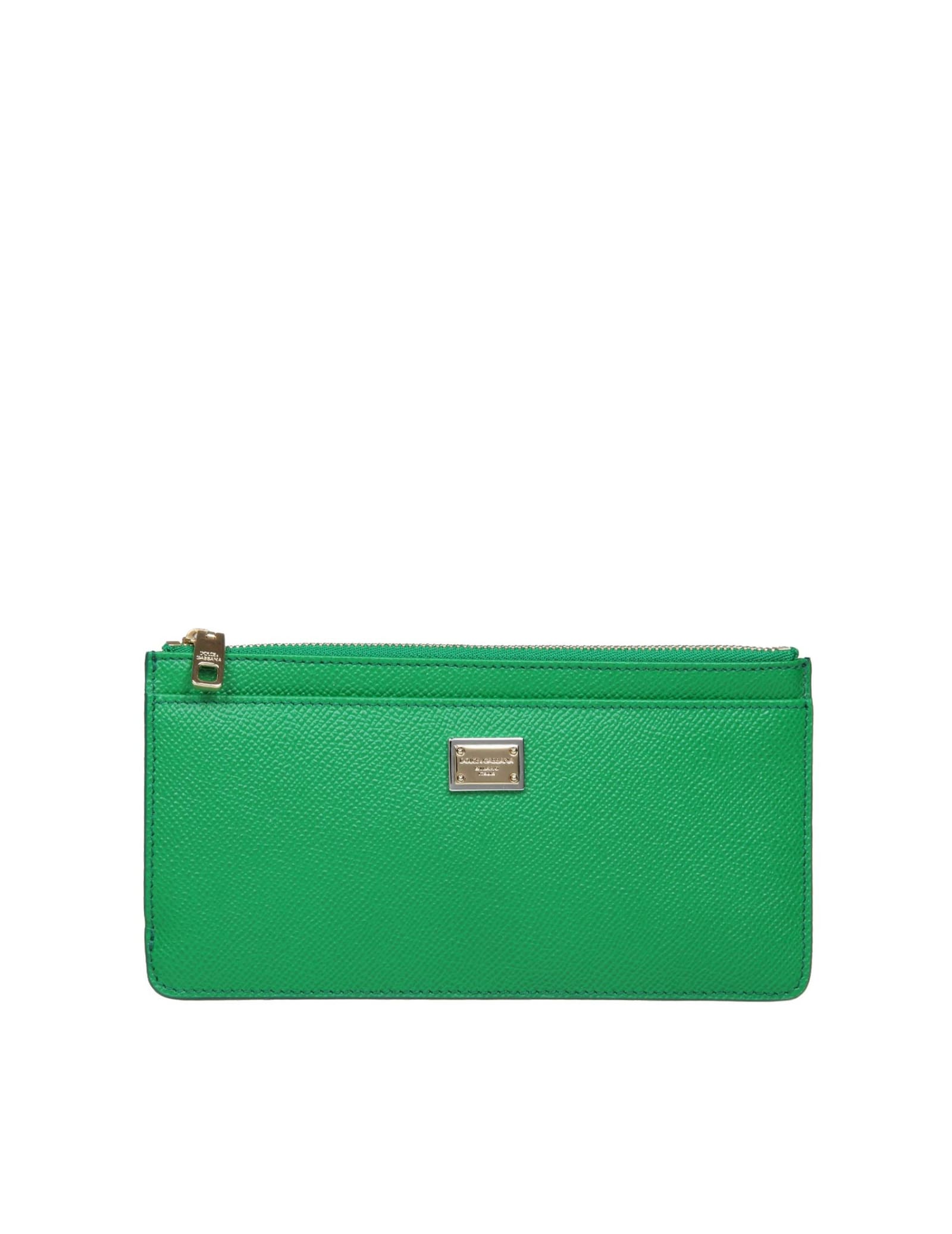 Dolce & Gabbana Card Holder In Green Calfskin