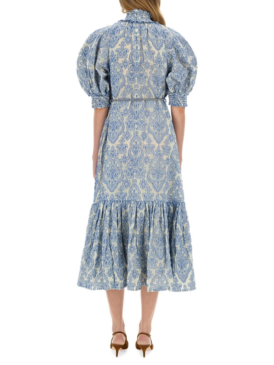 Zimmermann Wylie Belted Tiered Embroidered Cotton Midi Dress In Blue
