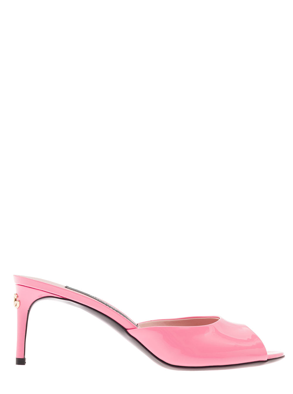 DOLCE & GABBANA PINK PATENT LEATHER MULES SANDALS WITH LOGO PLACQUE WOMAN