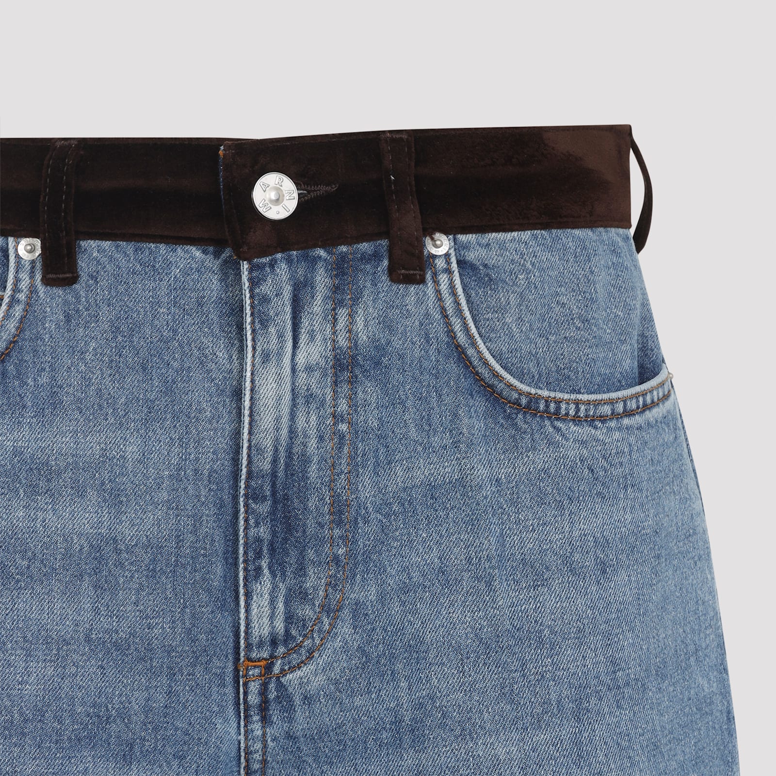 Marni 5-pocket Denim Trousers Contrast Waistband In Blue