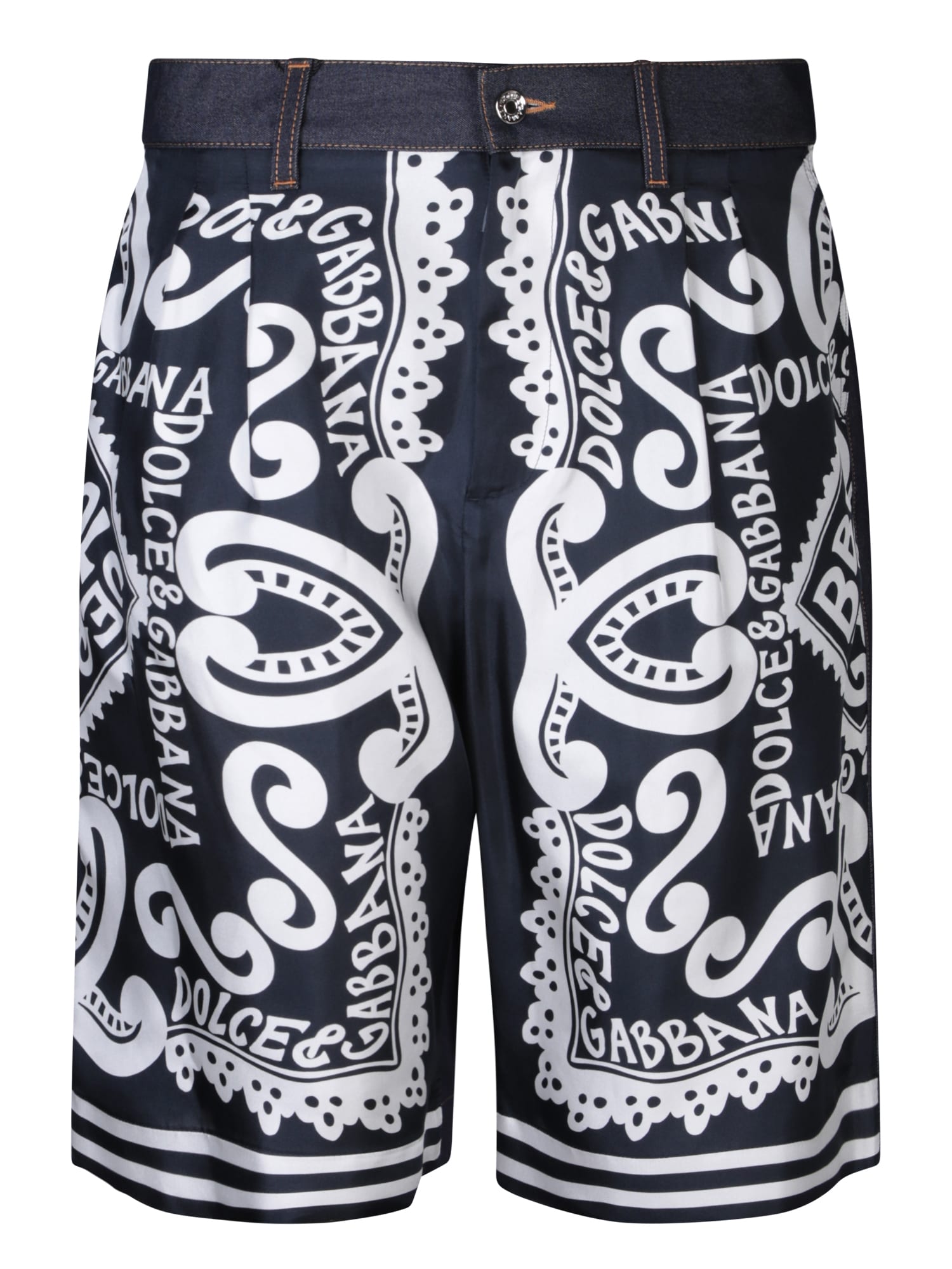 Shop Dolce & Gabbana Marine Print Blue Bermuda Shorts