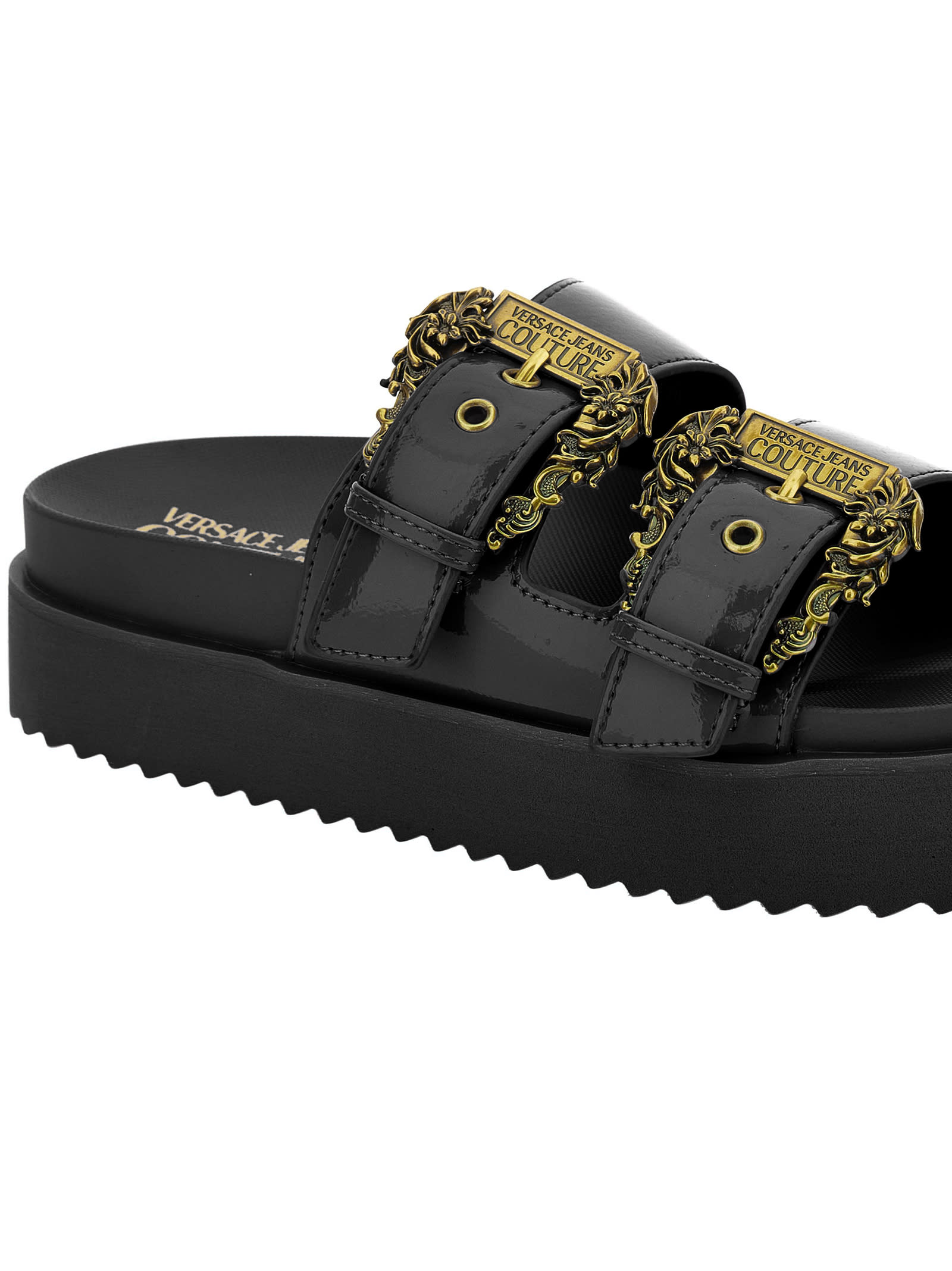 Shop Versace Jeans Couture Black Slides
