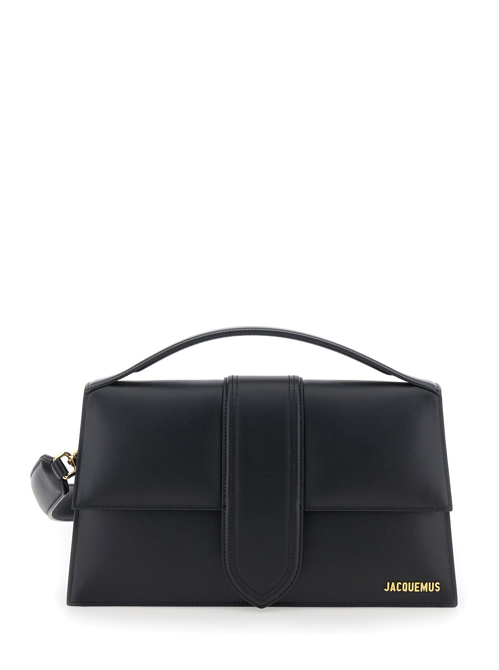 JACQUEMUS LE BAMBINOU BLACK HANDBAG WITH LOGO LETTERING IN LEATHER WOMAN 