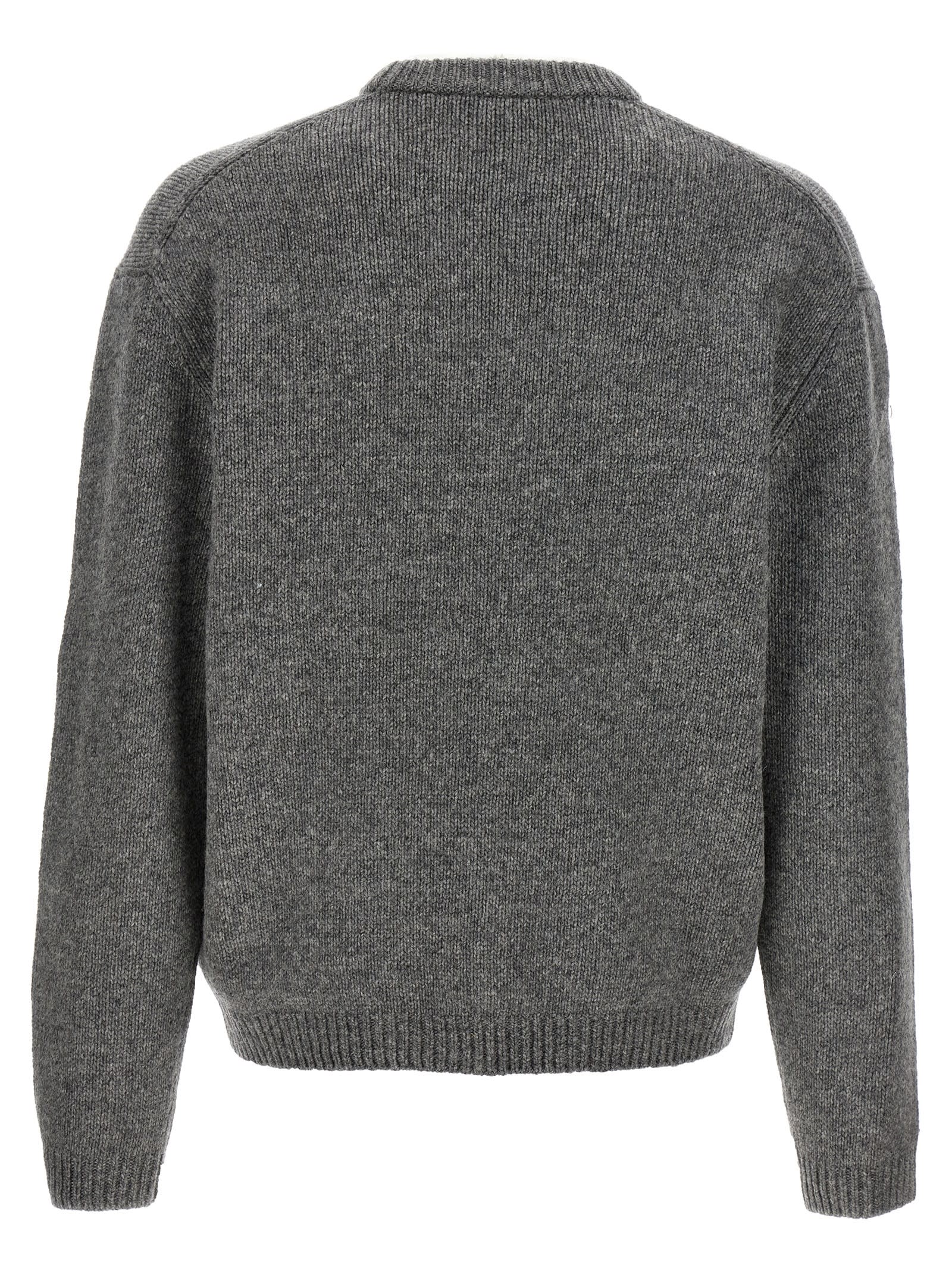 Shop Maison Kitsuné Fox Intarsia Sweater In Medium Grey Melange