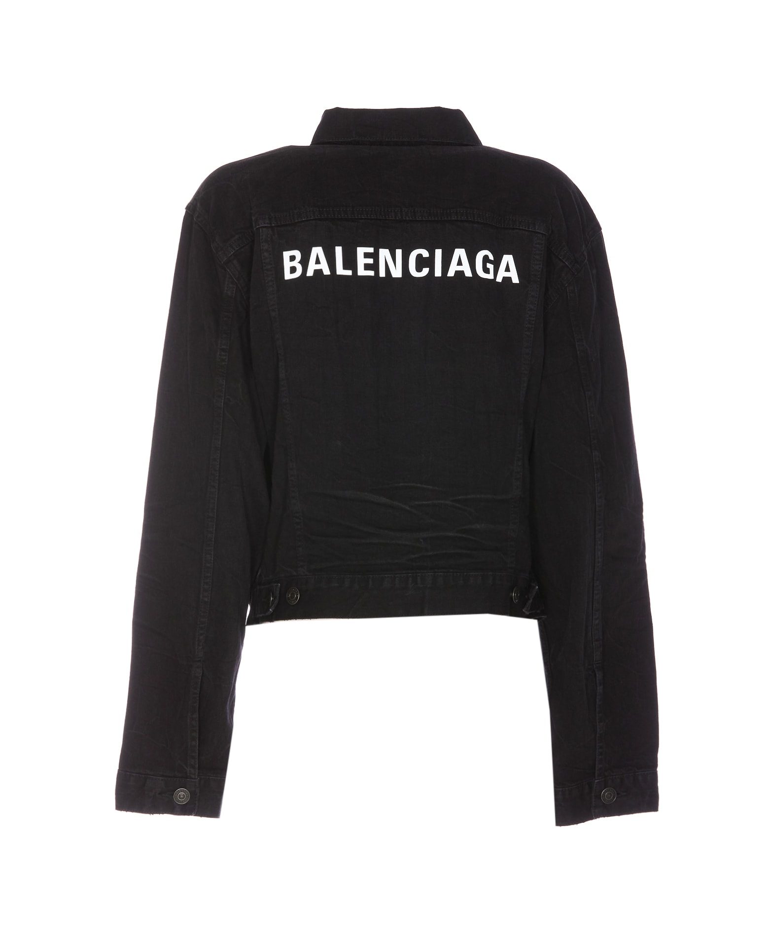 Shop Balenciaga Logo Denim Jacket In Black