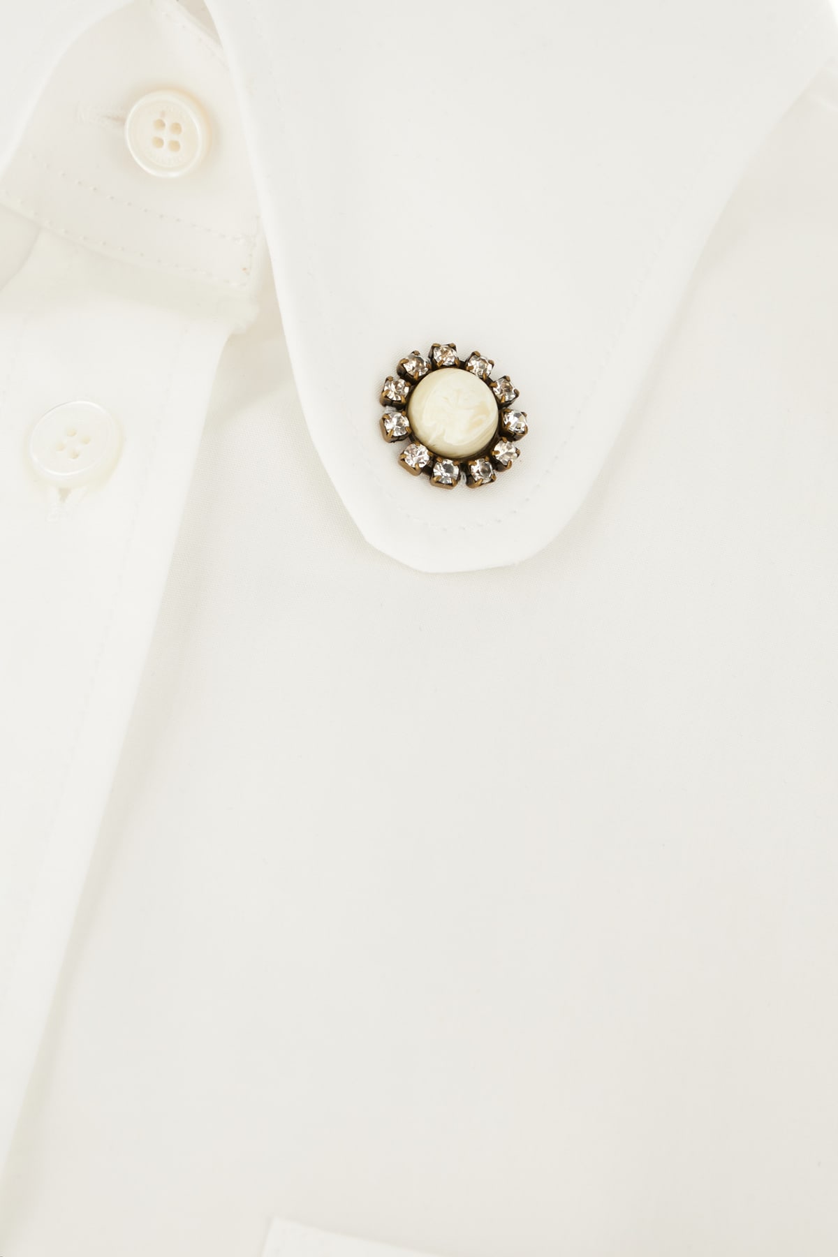 Valentino Structured Collar White Optical Long Sleeve Cotton Shirt In White