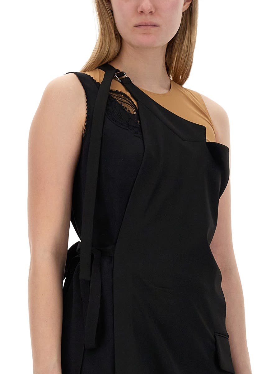 Mm6 Maison Margiela Asymmetrical Top With Fitted Bodice And Flowing Skirt In Black