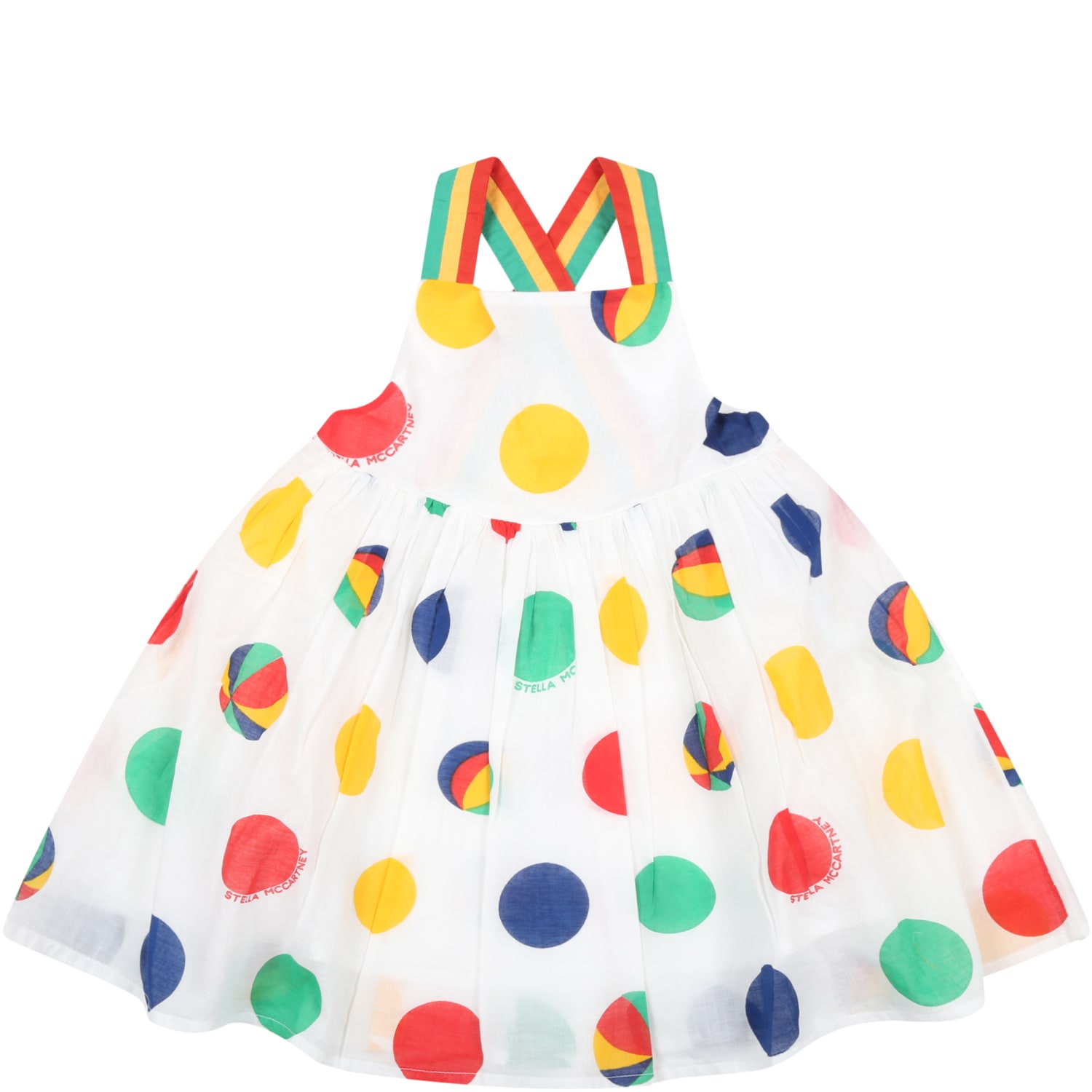 Stella McCartney Kids White Dress For Baby Girl With Colorful Circles