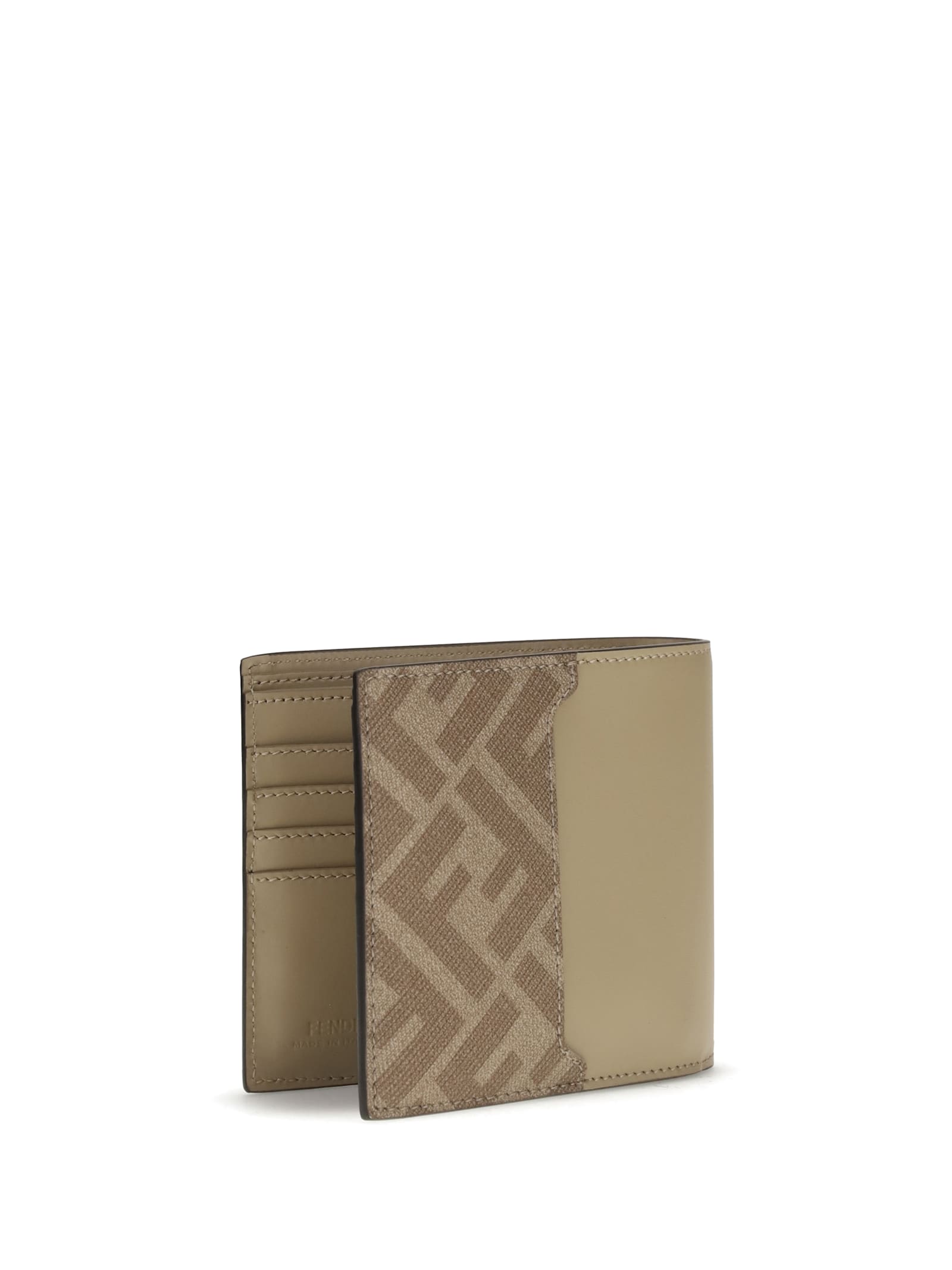 Fendi Men Ff Leather And Canvas Bifold Wallet In Neutral