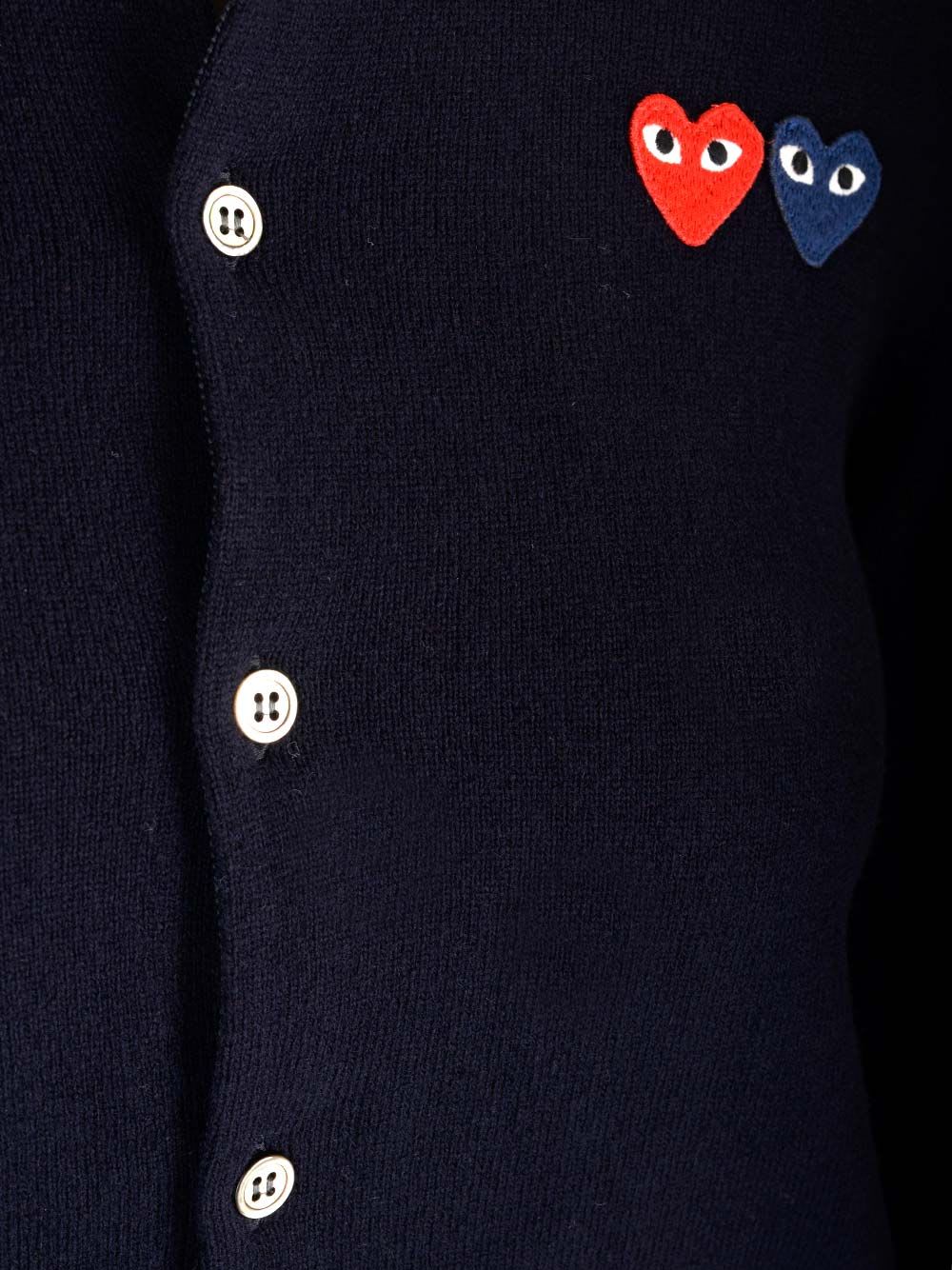 Comme Des Garçons Play Heart-patch Wool Cardigan In Blue