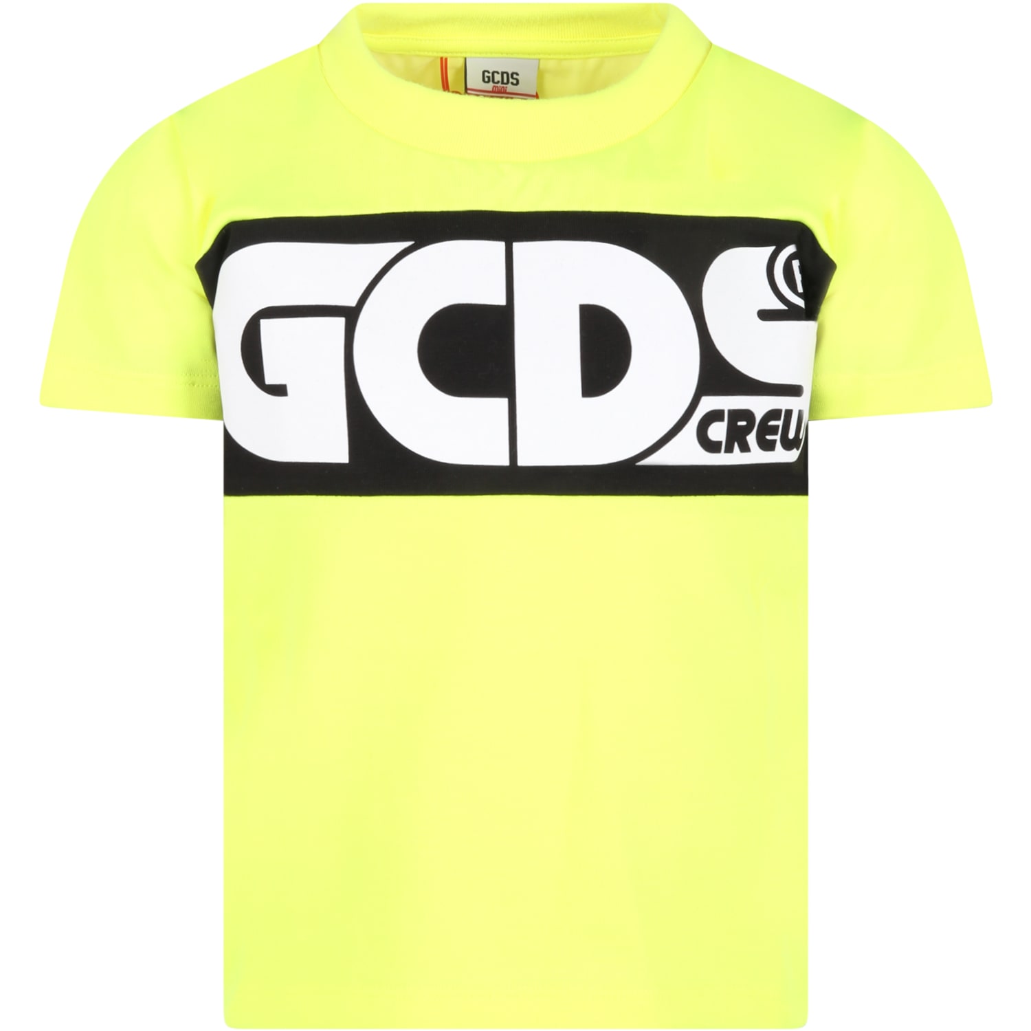 GCDS Mini T-shirt Gialla Fluo Per Bambini Con Logo