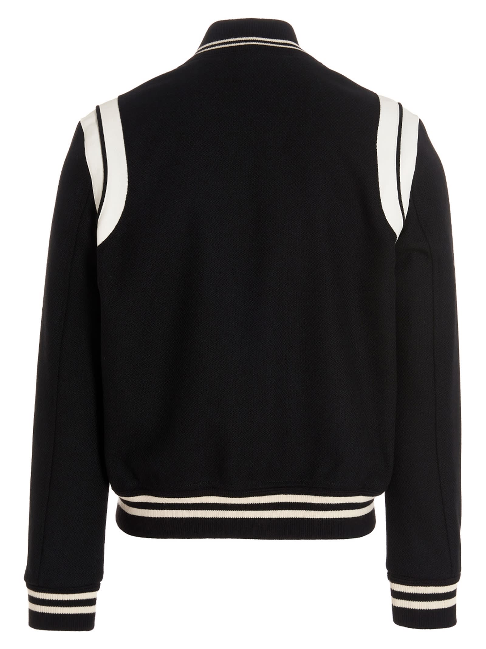 Shop Saint Laurent Teddy Bomber Jacket In White/black