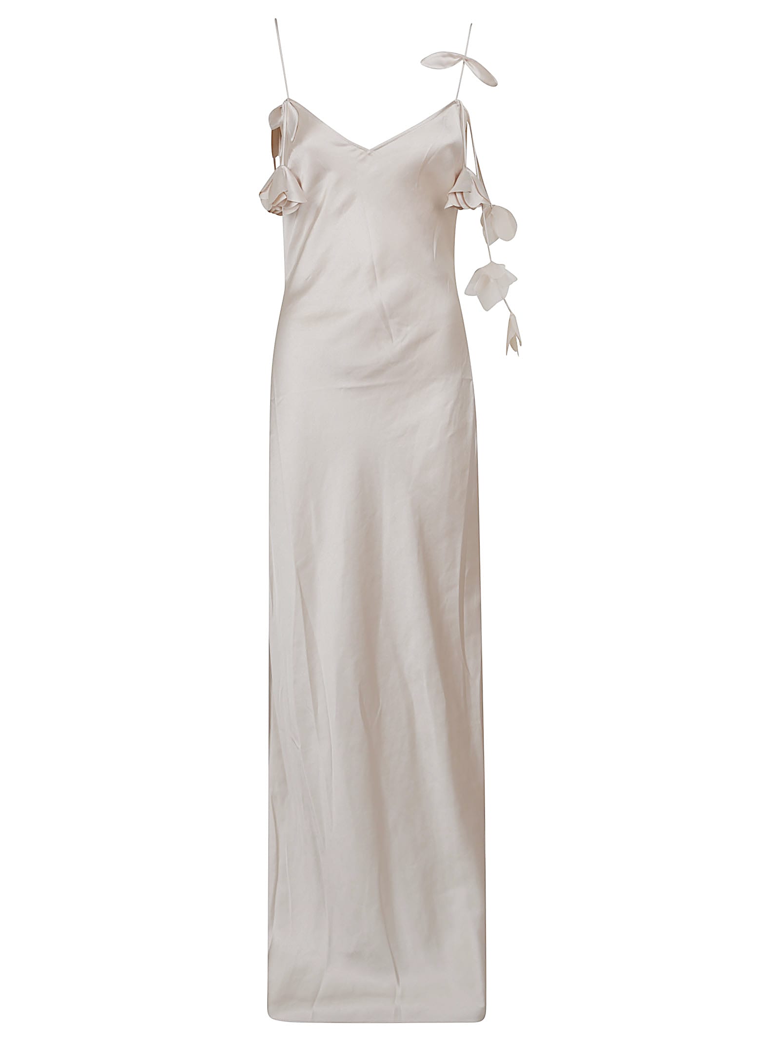 SELF-PORTRAIT CHAMPAGNE SATIN FLOWER MAXI DRESS