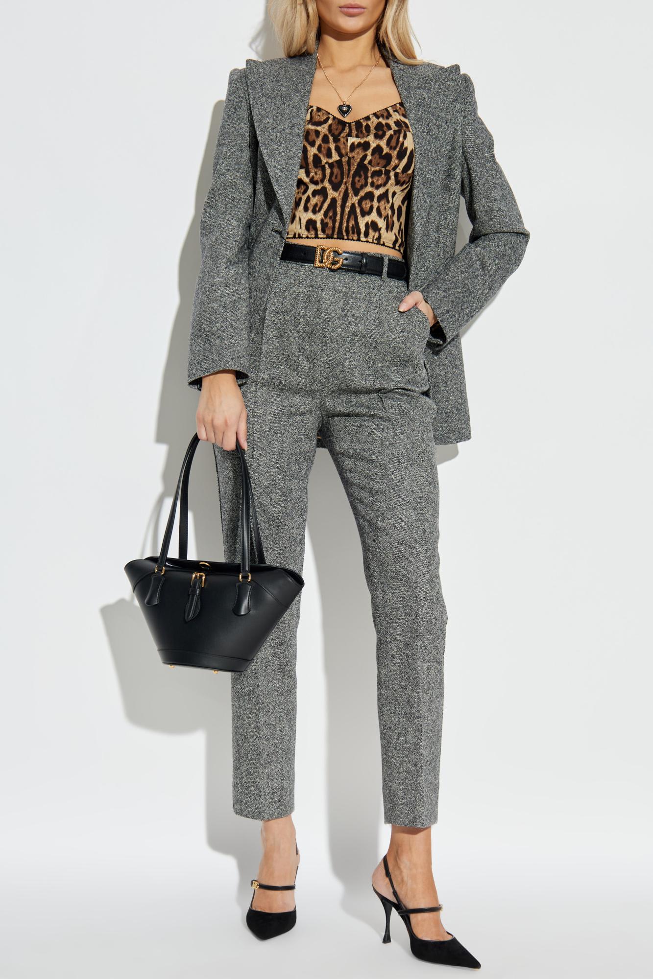Dolce & Gabbana Tweed Jacket With Flap Pockets And Peak Lapels In Gray