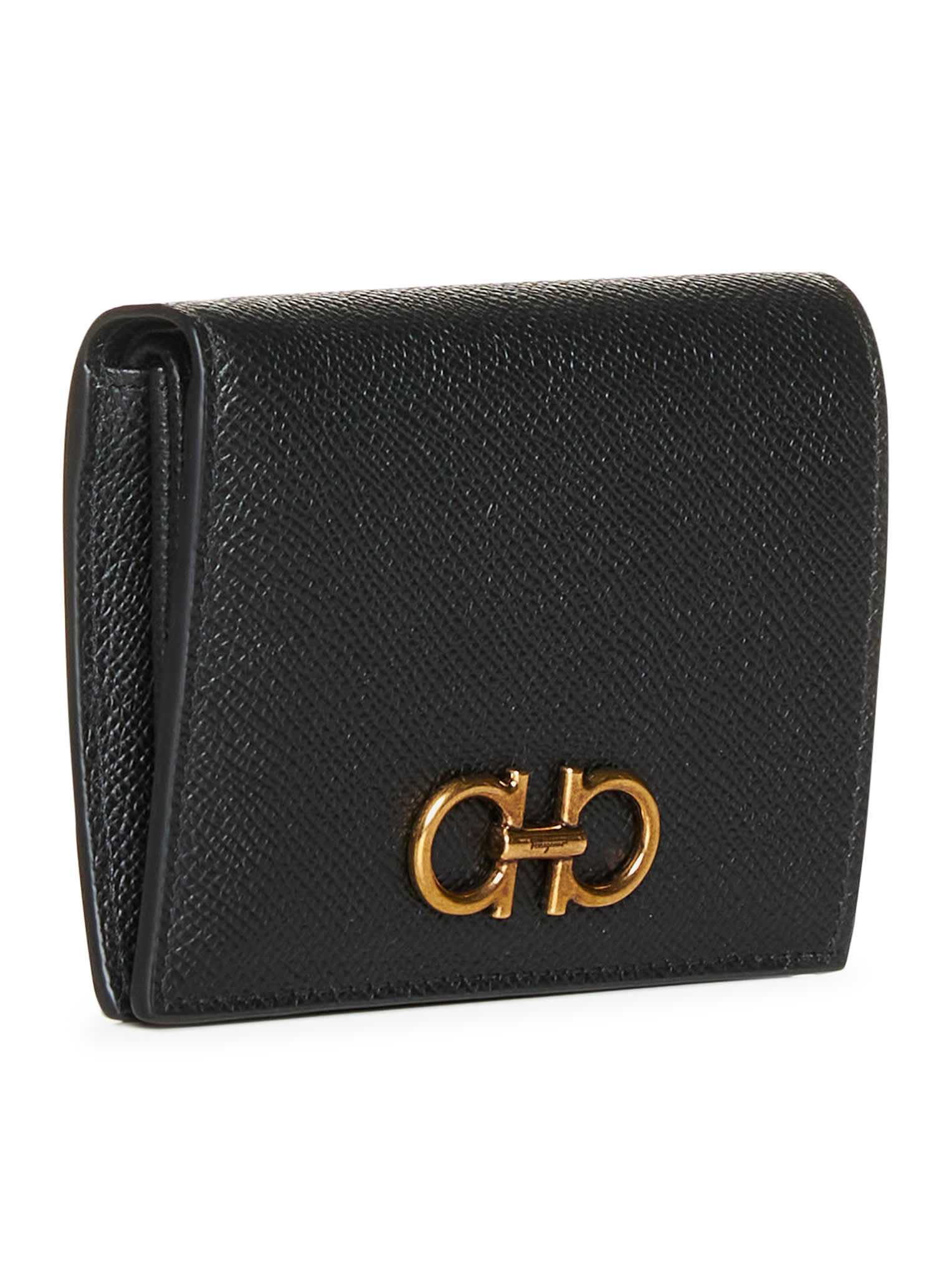 Shop Ferragamo Gancini Bifold Wallet In Black