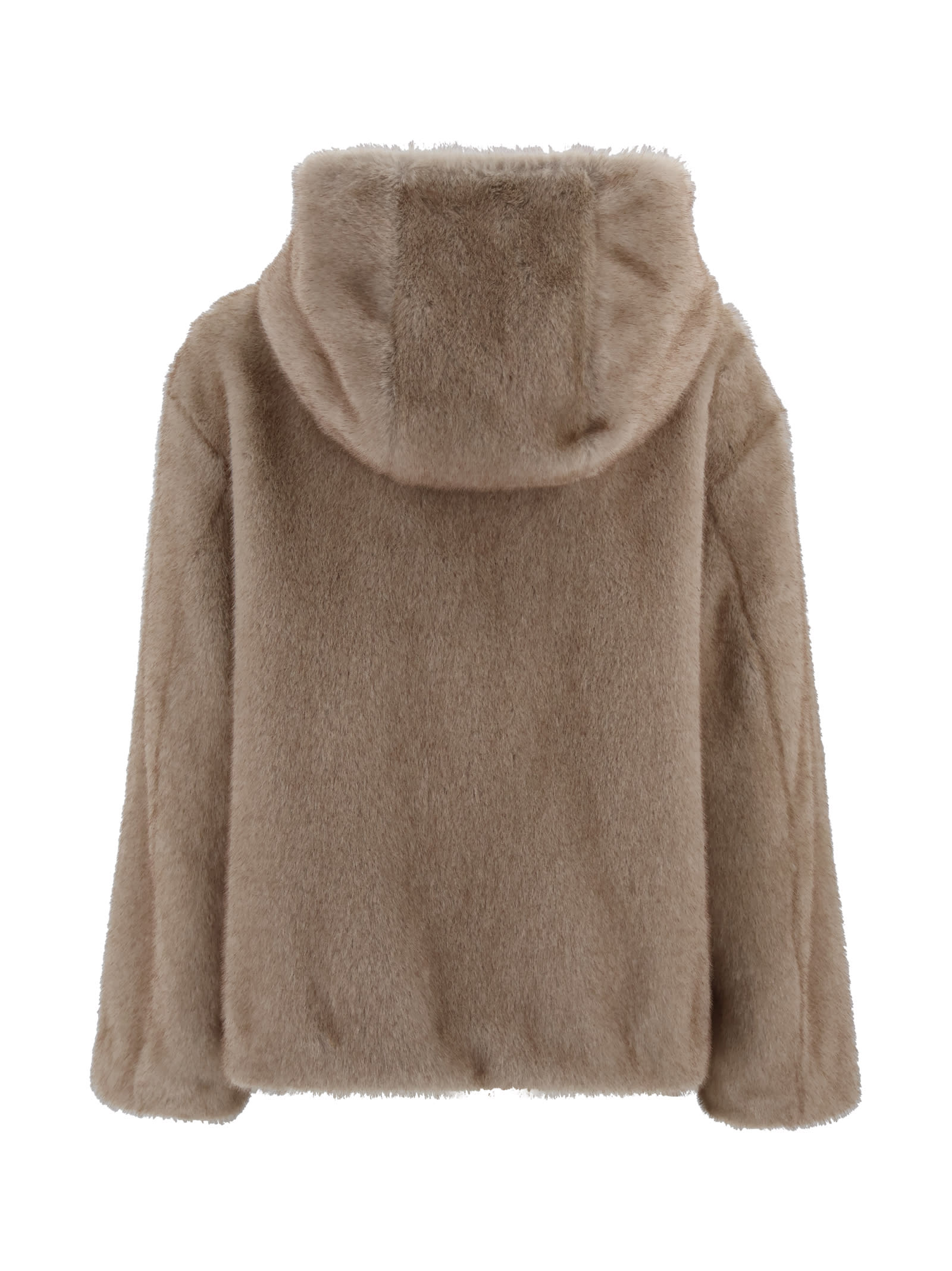 P.a.r.o.s.h Cozy Faux Fur Hooded Jacket In Brown