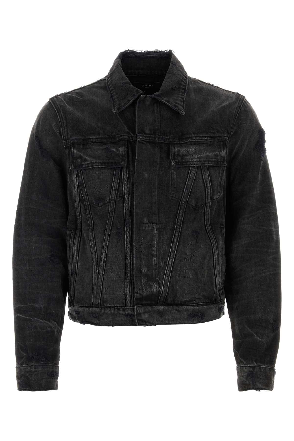 Shop Amiri Black Denim Jacket In Fadedblack