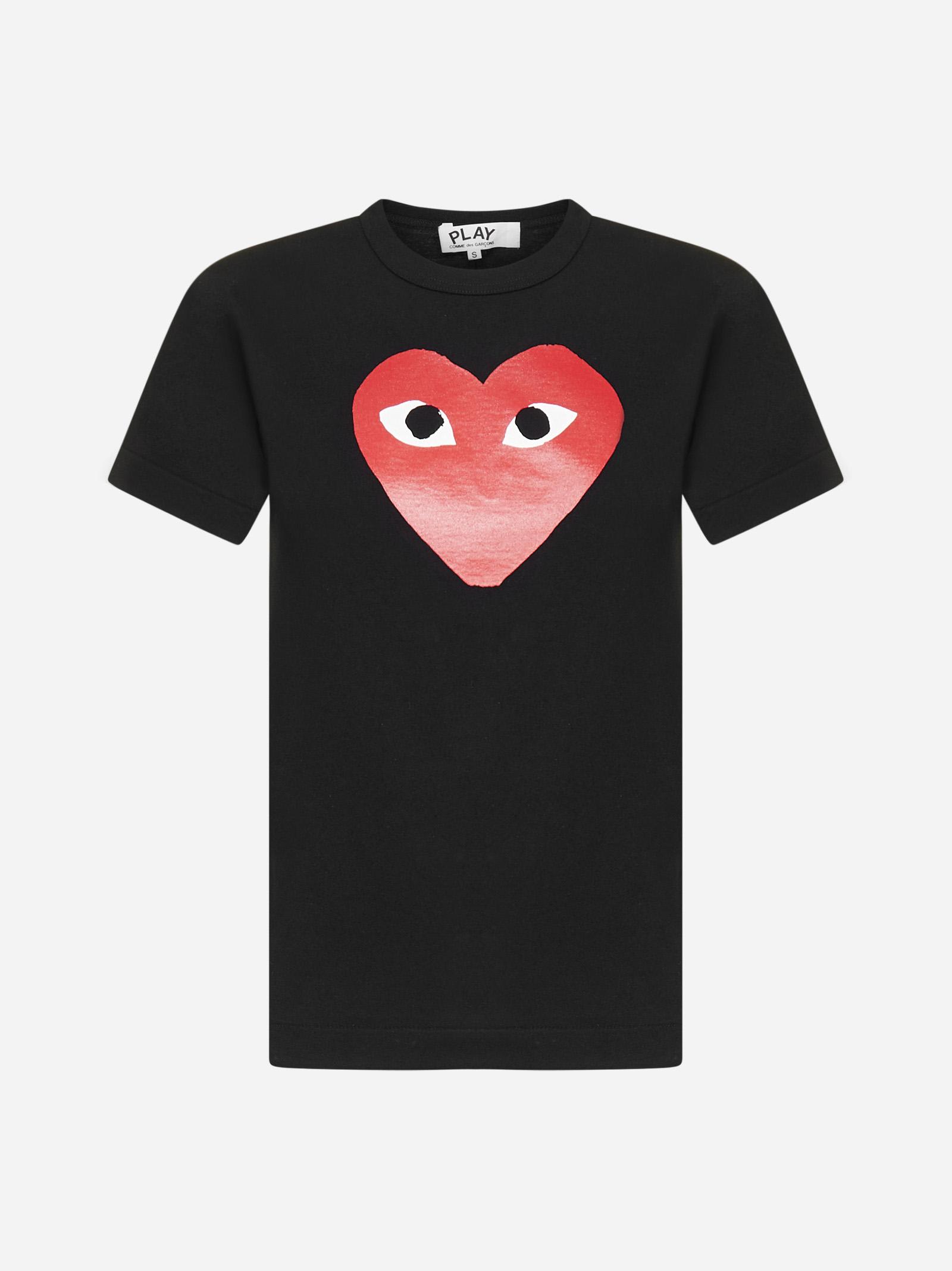 Comme Des Garçons Play Cotton Tee With Red Emblem In Nero