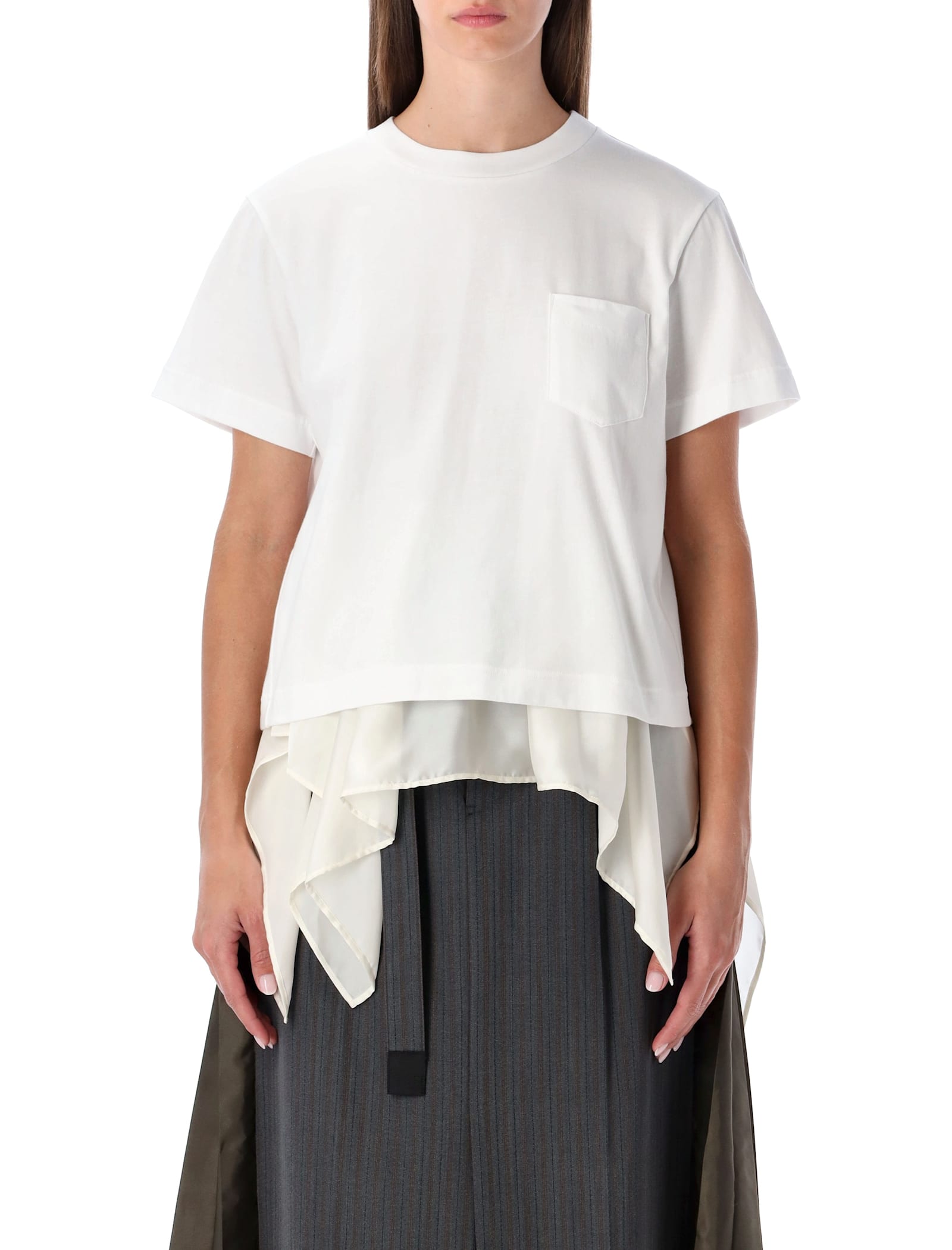 Sacai T-shirt With Voile Back Insert In White