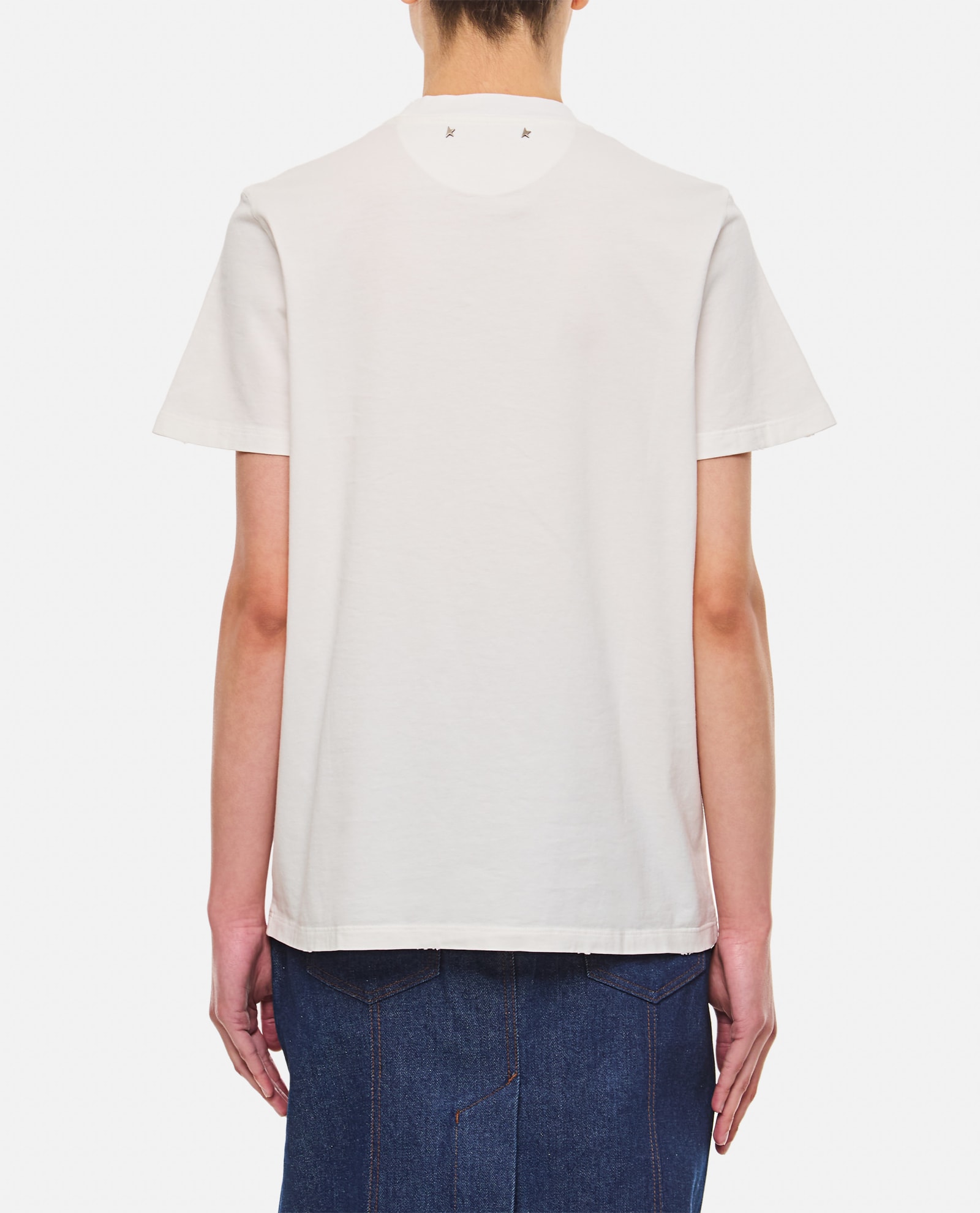 Shop Golden Goose Regular Distressed Cotton T-shirt With Embroidery In White