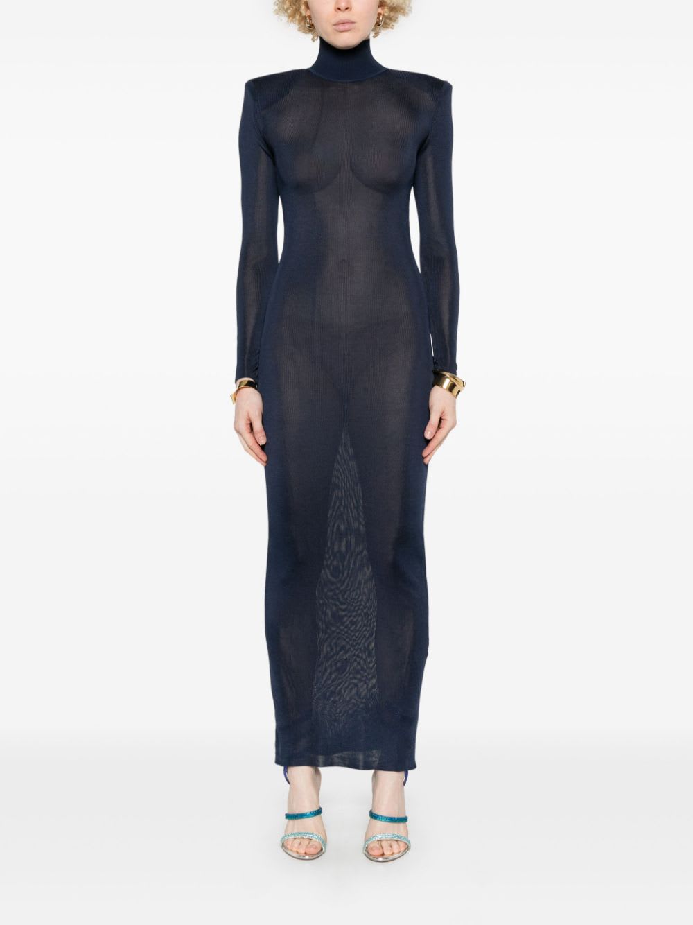 Self-portrait Self Portrait 'lurex' Navy Viscose Blend Dress In Blue