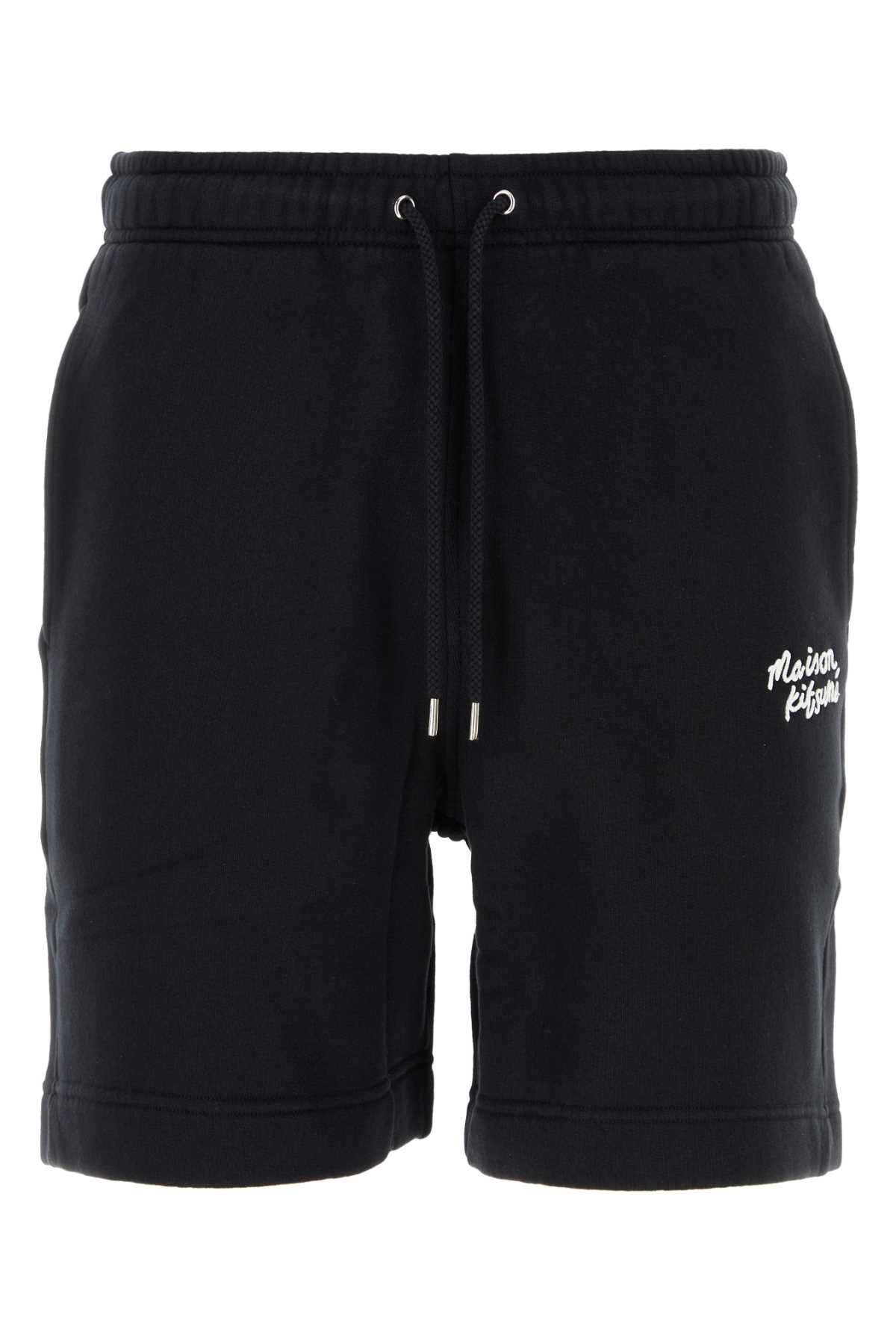 Shop Maison Kitsuné Black Cotton Bermuda Shorts In Blackwhite
